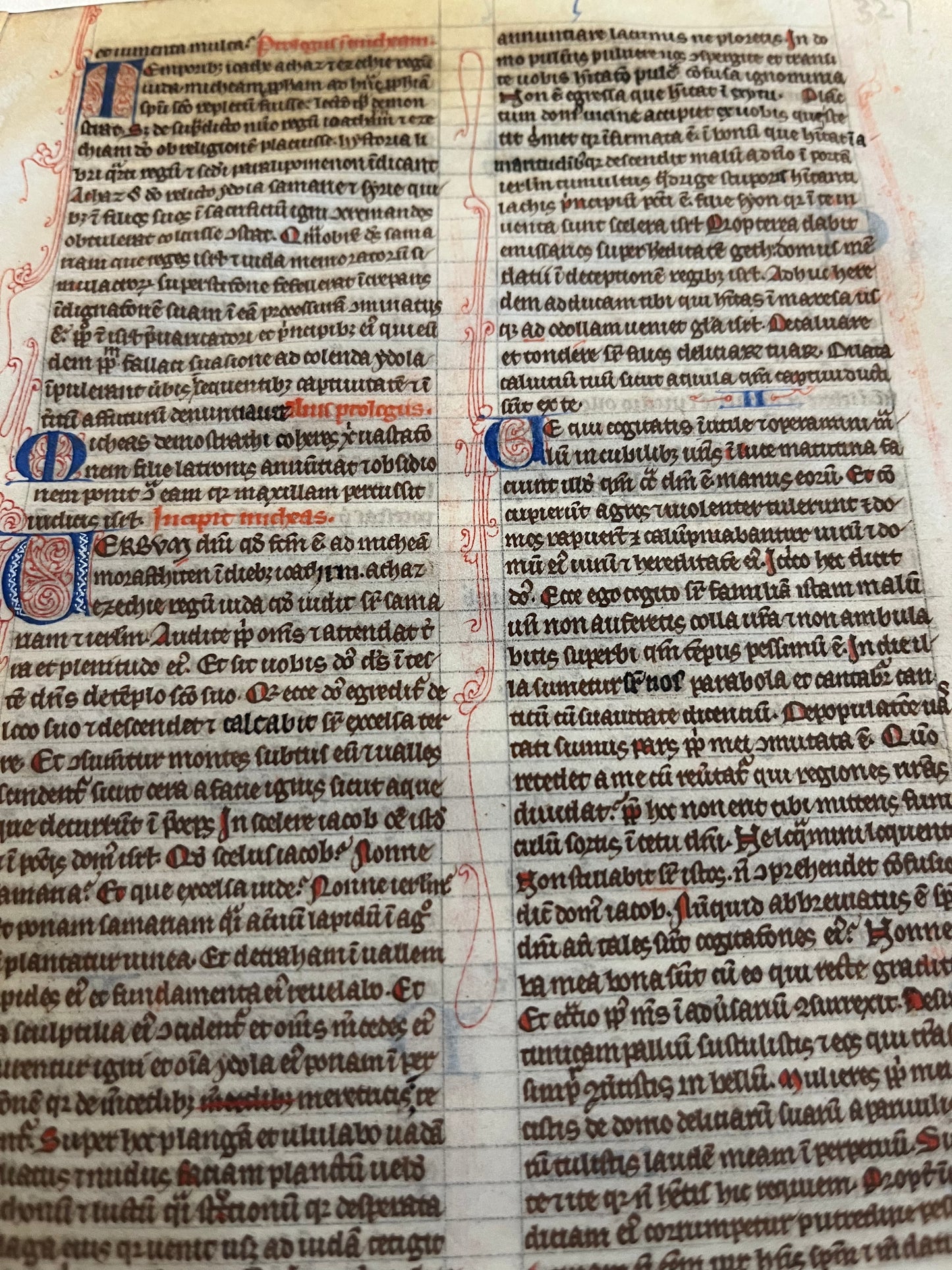 13th Century Mediaeval Vulgate Bible leaf - Micah