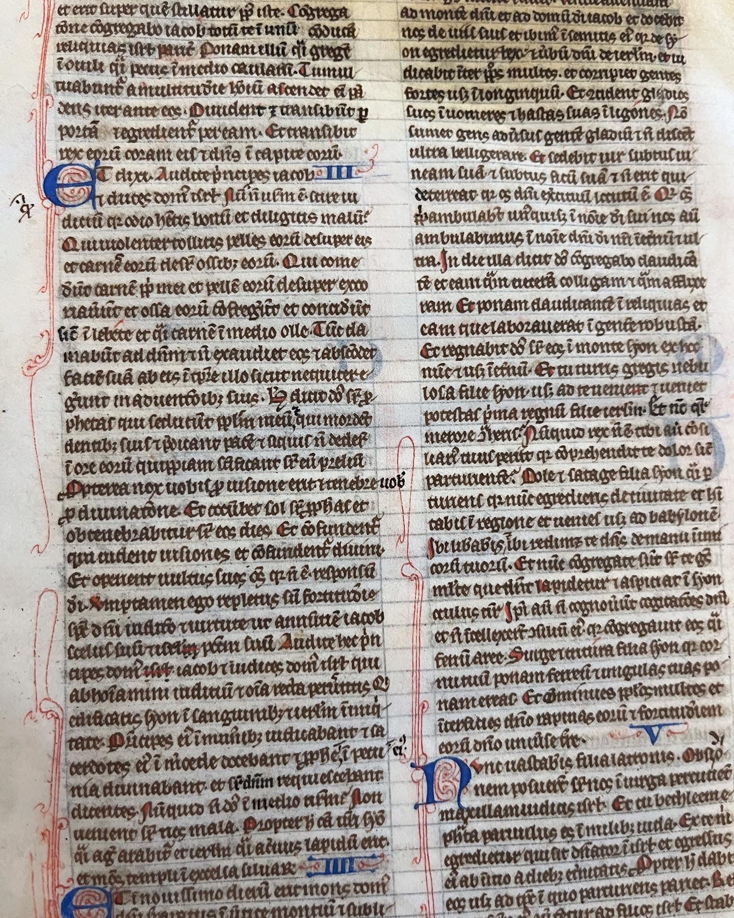 13th Century Mediaeval Vulgate Bible leaf - Micah