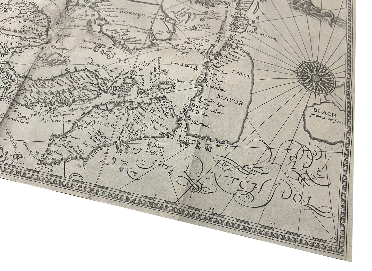 Linschoten - 1596 - "Exacta & Accurata Delineatio cum Orarum Maritimarum tum etjam locorum terrestrium quae in Regionibus China, Cauchinchina, Camboja sive Champa, Syao, Malacca, Arracan & Pegu..."