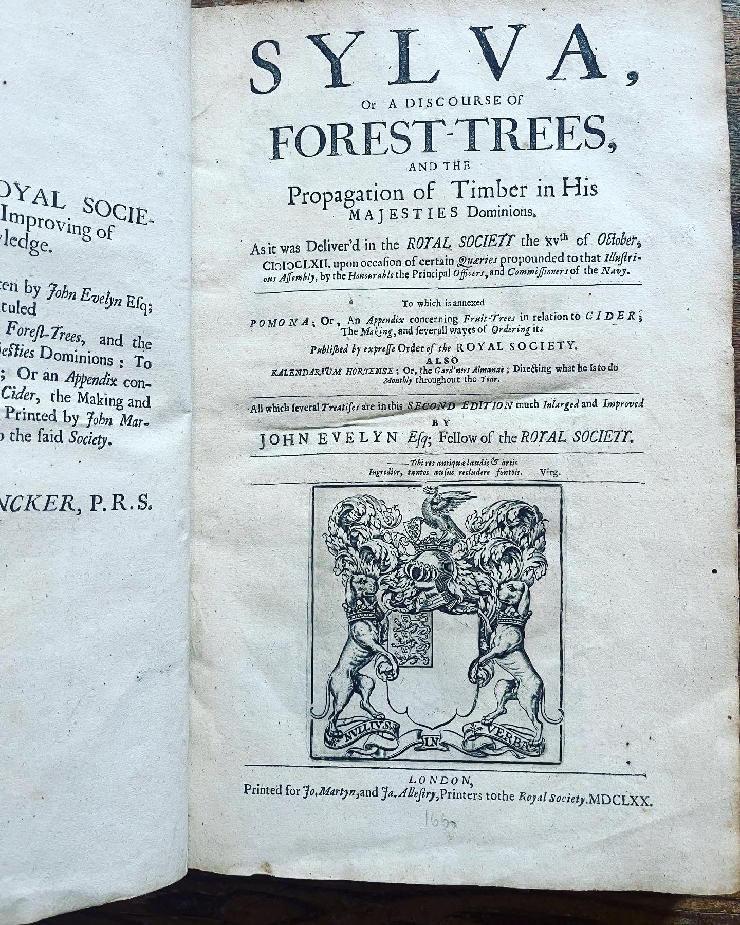 Evelyn Copy - "Sylva, or a discourse of forest trees" & " A Discourse on Cider" - London, 1670 - John Evelyn - Evelyn family copy