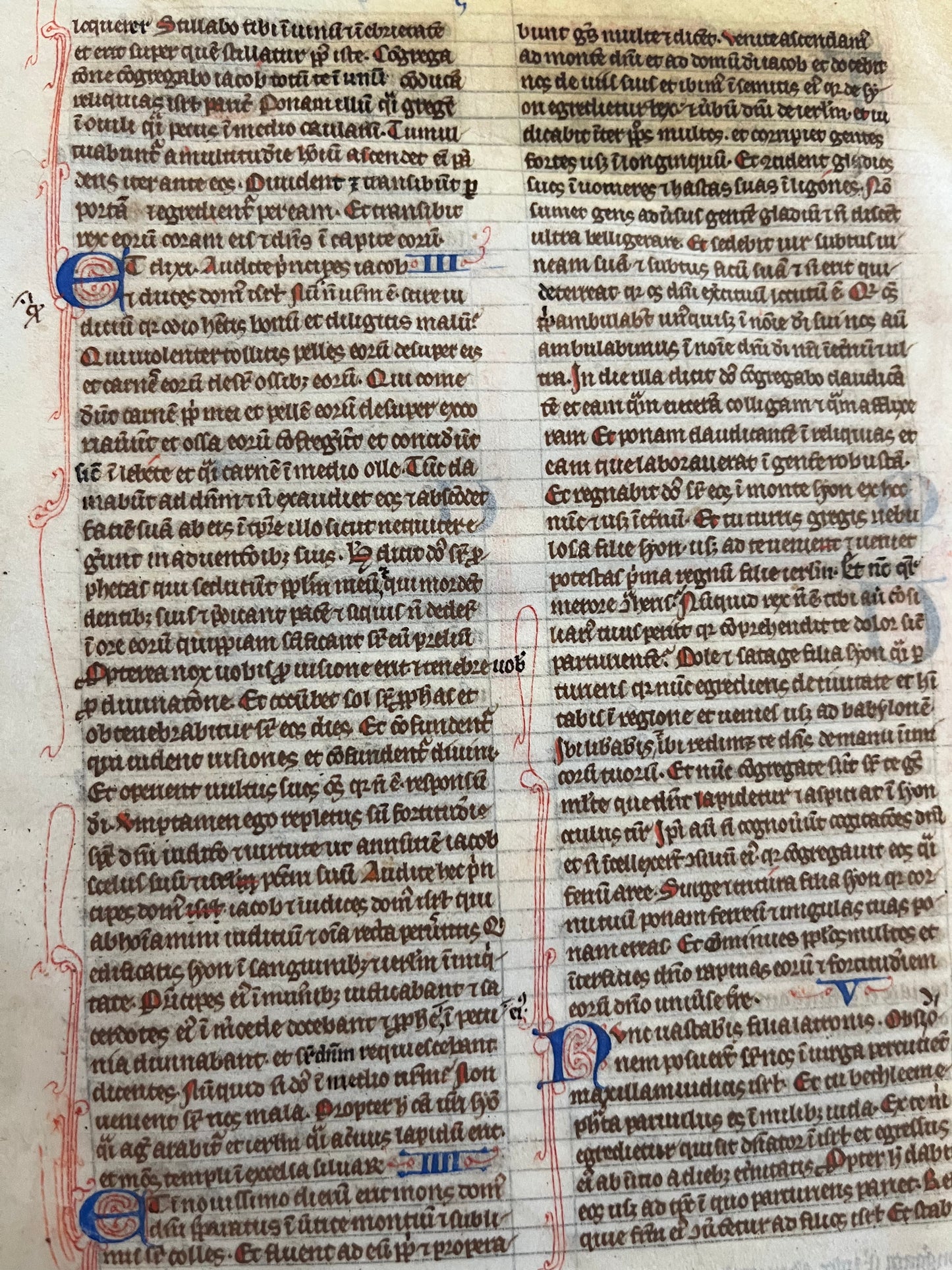 13th Century Mediaeval Vulgate Bible leaf - Micah