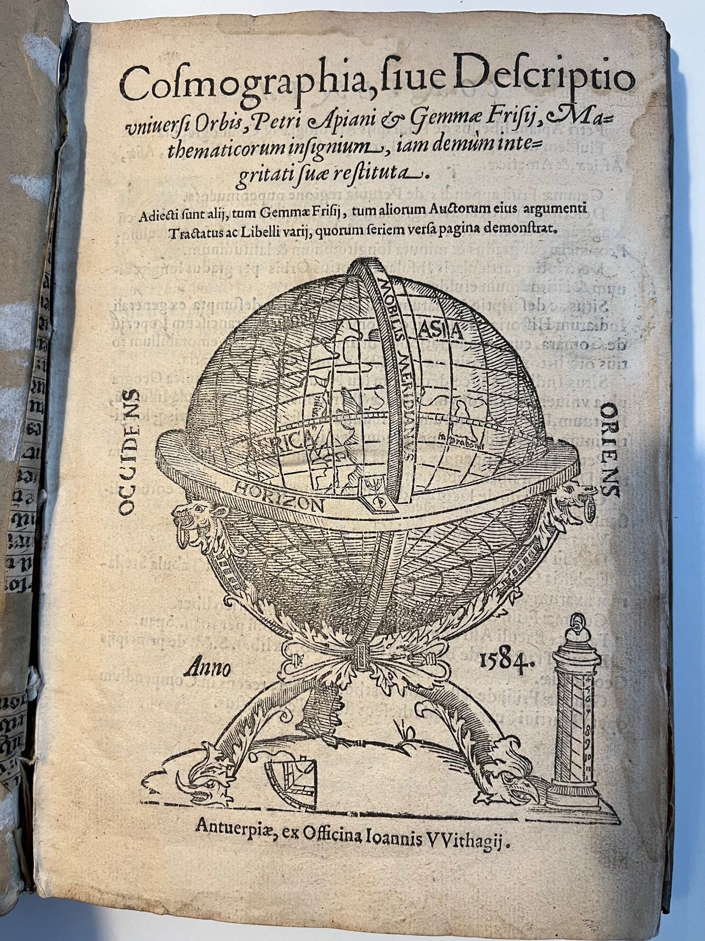 "Cosmographia" Peter Apian (Apianus) & Gemma Frisius - World Map and 4 Volvelles - 1584