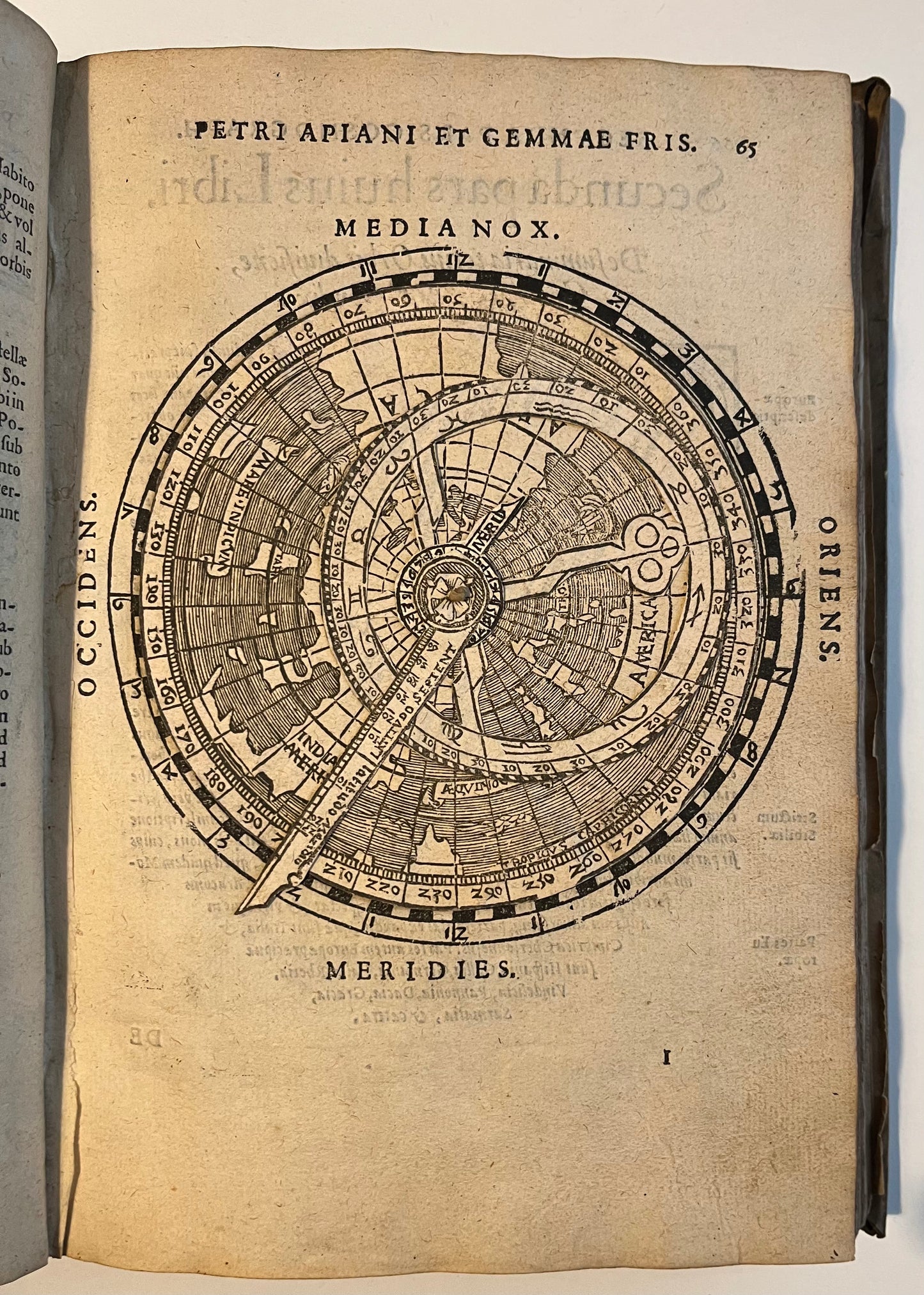 "Cosmographia" Peter Apian (Apianus) & Gemma Frisius - World Map and 4 Volvelles - 1584