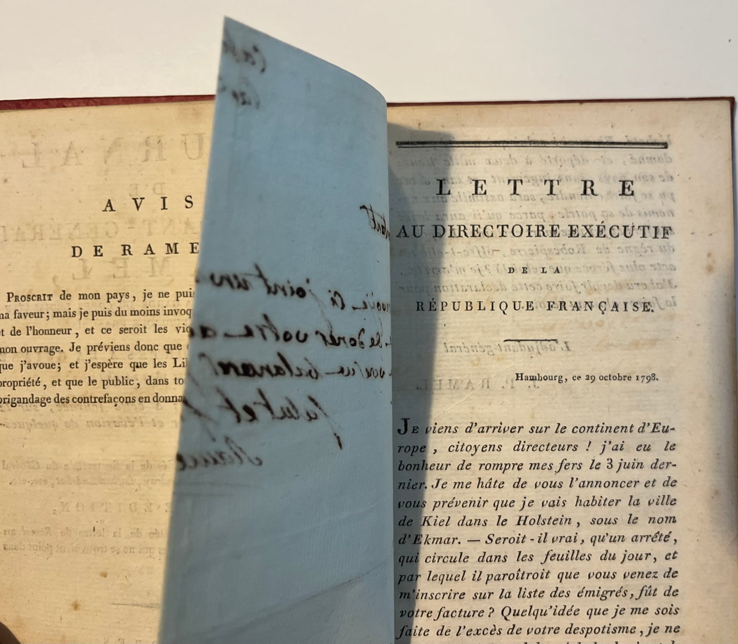 Rare early letter by the author General Jean Pierre Ramel- French Revolution - Journal de l'adjudant-général Ramel commandant de la Garde du Corps Législatif de la République Française- 1799 London