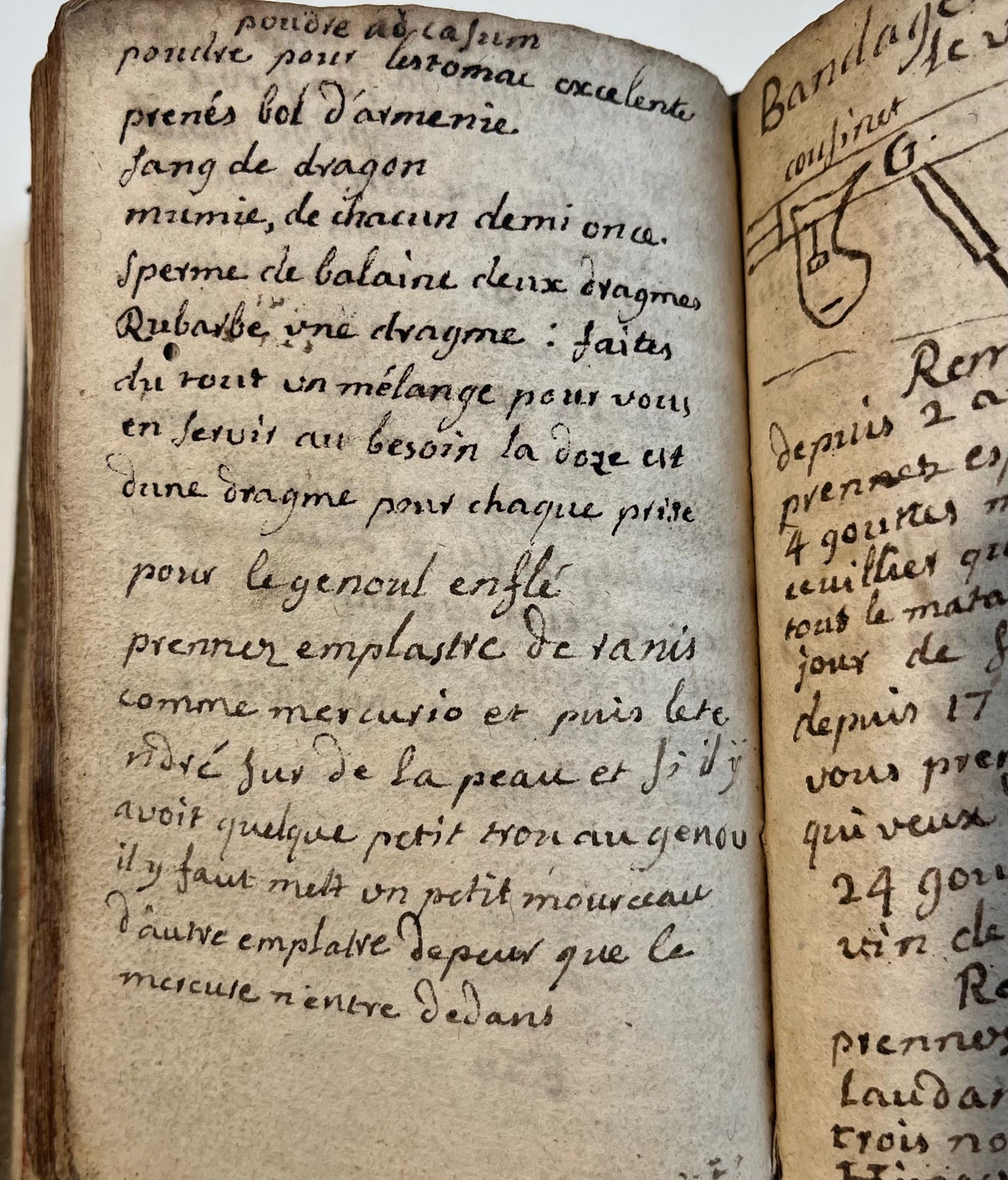 Early 18th Century Manuscript Medical book - Dragons blood and powdered Mummy - 15th Century Antiphonal leaf binding - 18th Century Prayers inserted