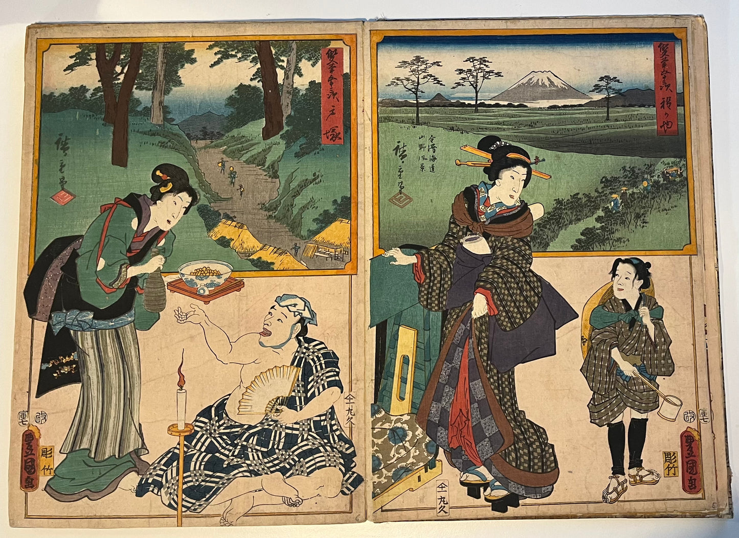 Hiroshige & Kunisada - Complete album of 55 prints - "Two Brushes" 53 stations of the Tokaido road - 1854-7 publisher Maruya Kyūshirõ