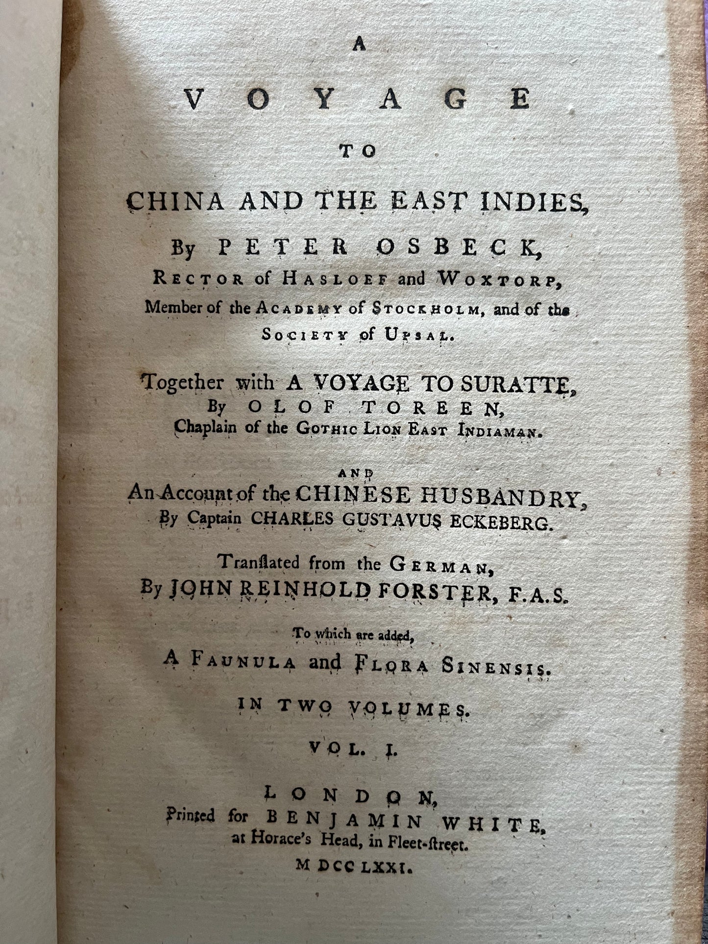 Peter Osbeck's "A Voyage to China and the East Indies"