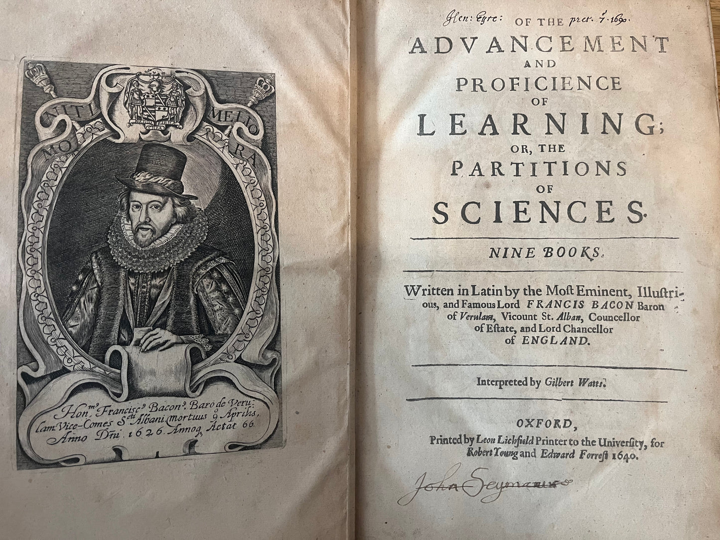 "Of the Advancement and Proficience of Learning" - Oxford University - 1640 - 1st Edition - Scientific Method
