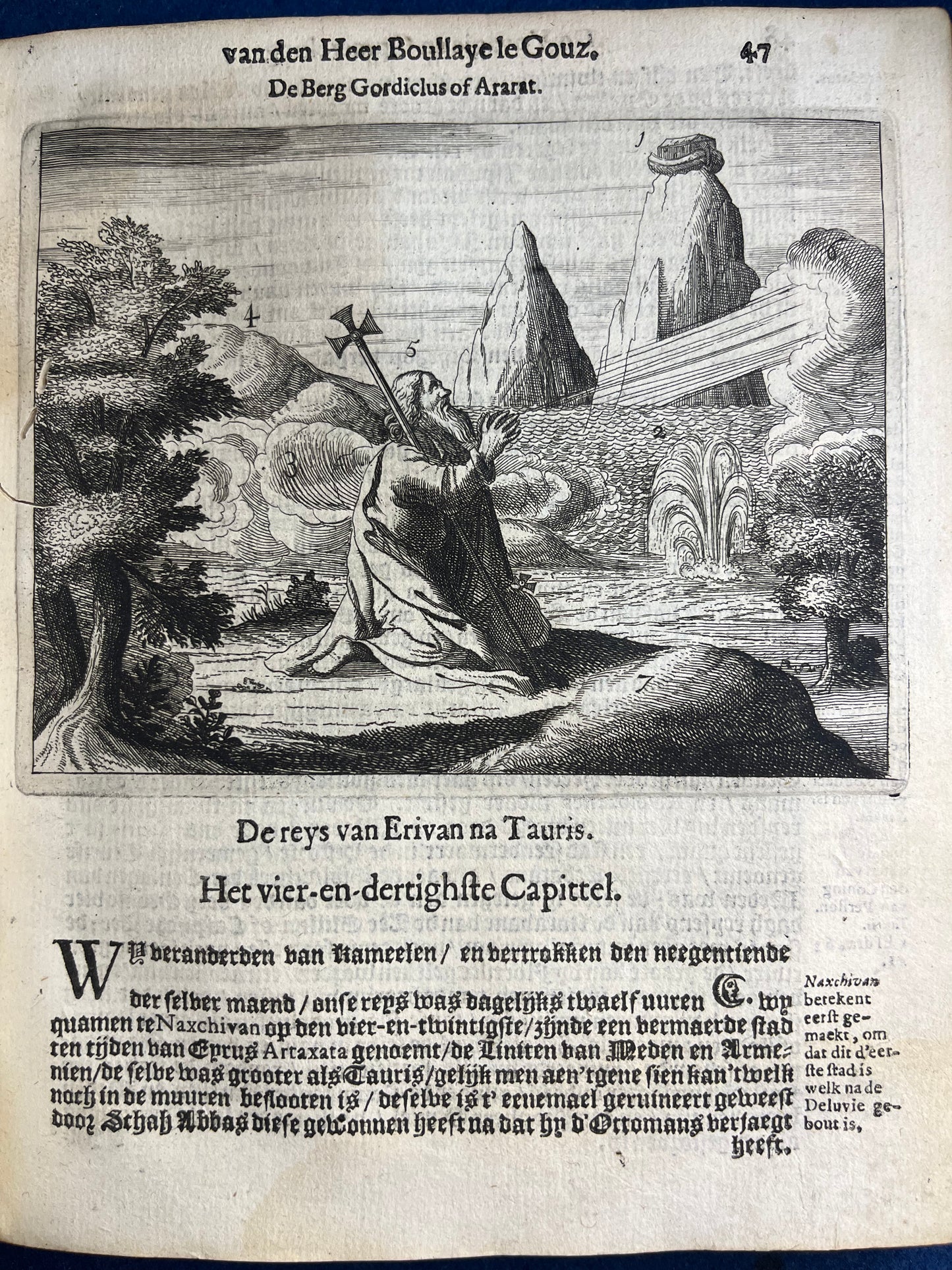 De Reyse en Optkeningh Van den Heer Boulaye le Gouz - Middle East, India, Oxford, Globe Theatre London.