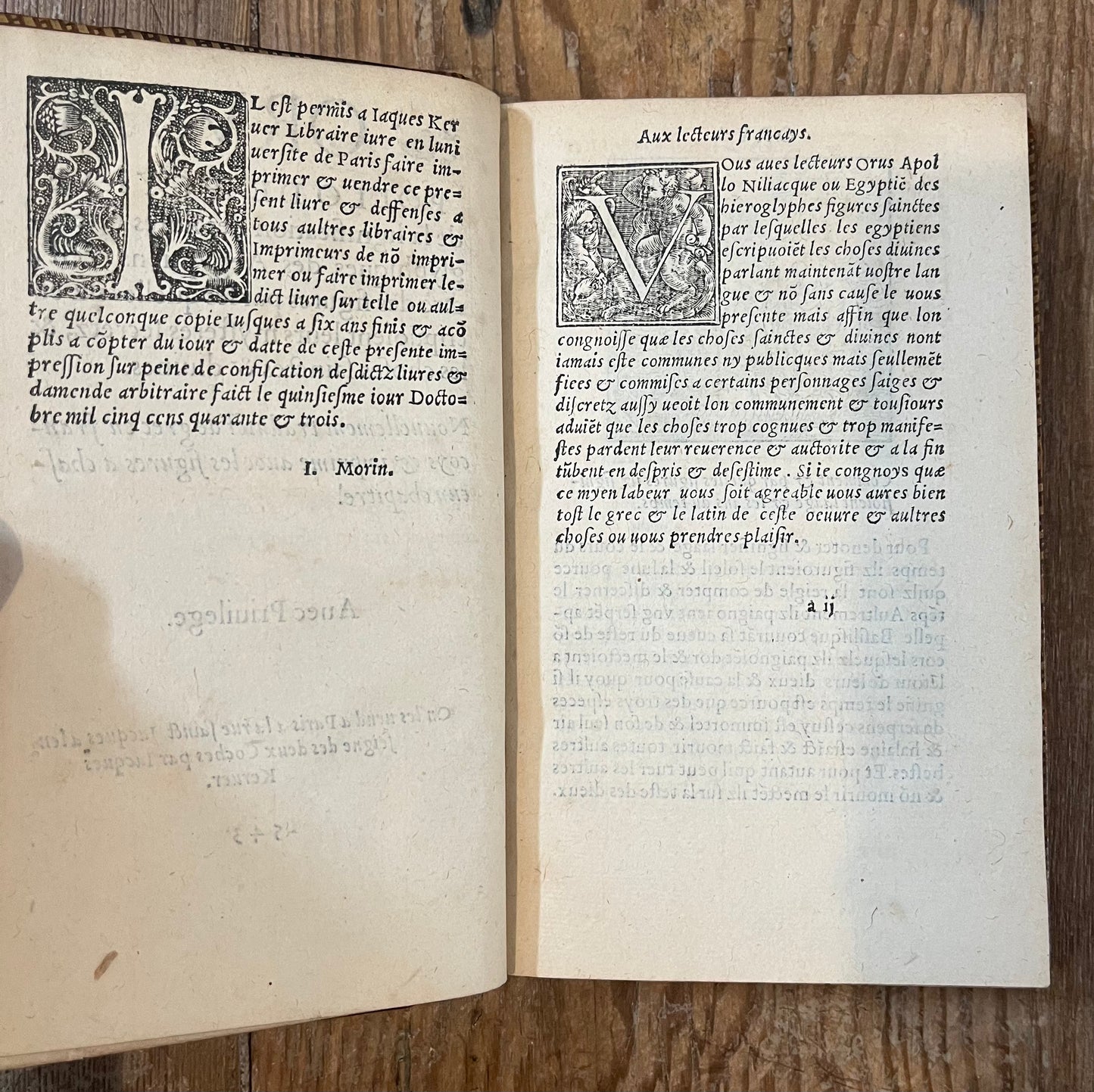 FIRST ILLUSTRATED EDITION - De la signification des notes hieroglyphiques des Aegyptiens - Orus Apollo (Horapollo) - Jacques Kerver - 1543