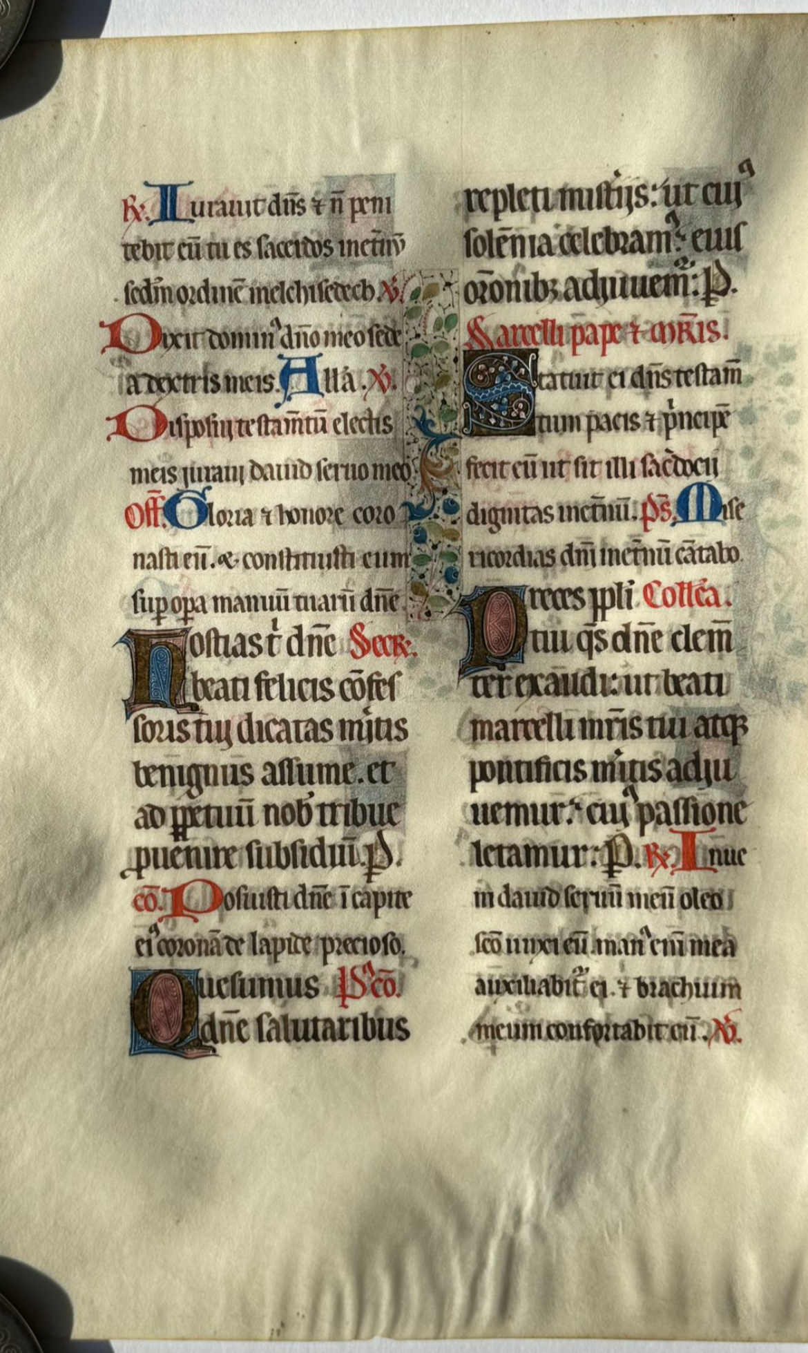 Large folio 15th Century Missal leaf - 10 illuminated initials - St Agnes prayers