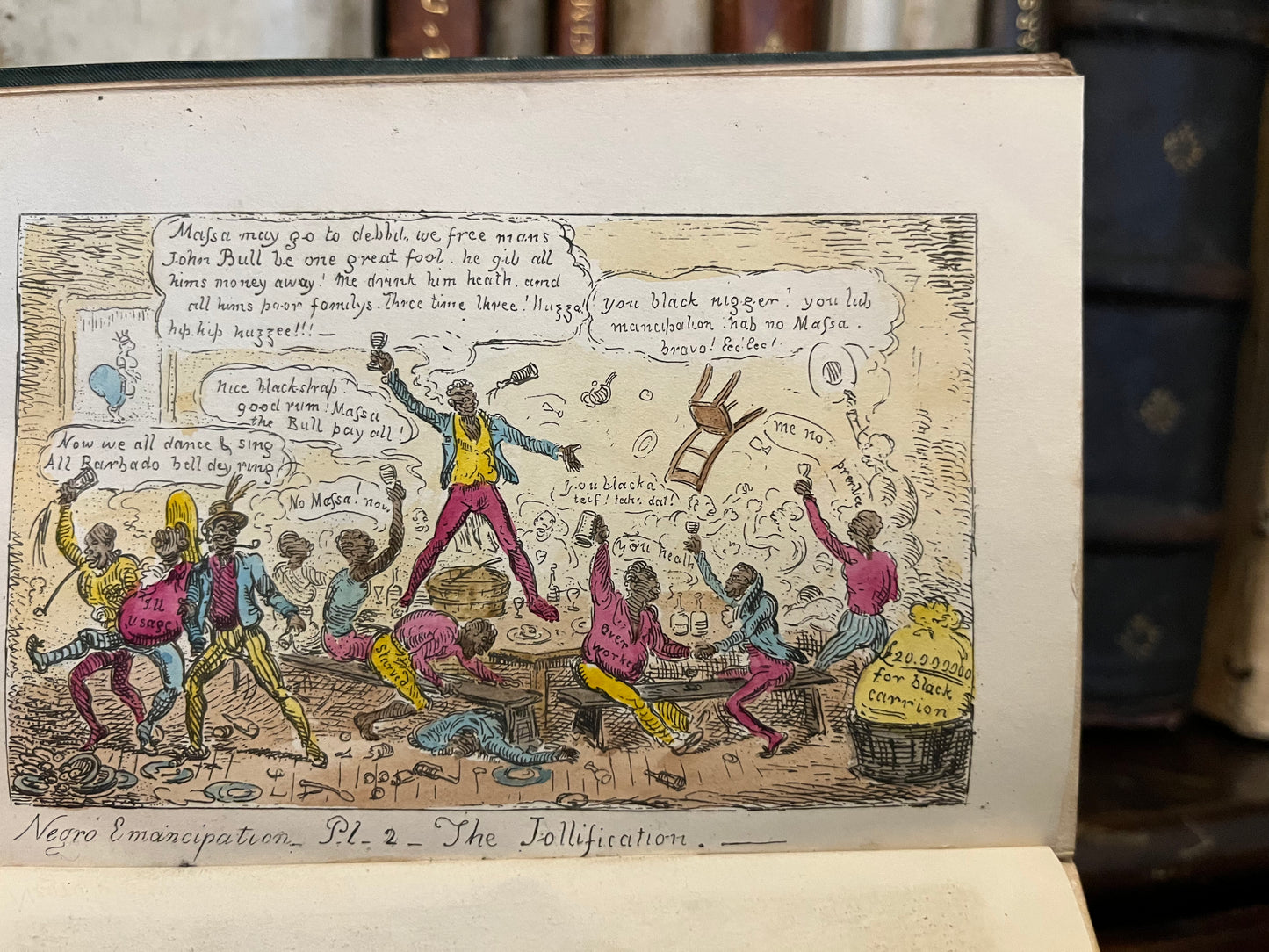 Slavery and Child labour: Important Contemporary Coloured Illustrations by Cruikshank on the Emancipation of British West Indian Slaves and the Regulation of Child Labour in the 1830s.