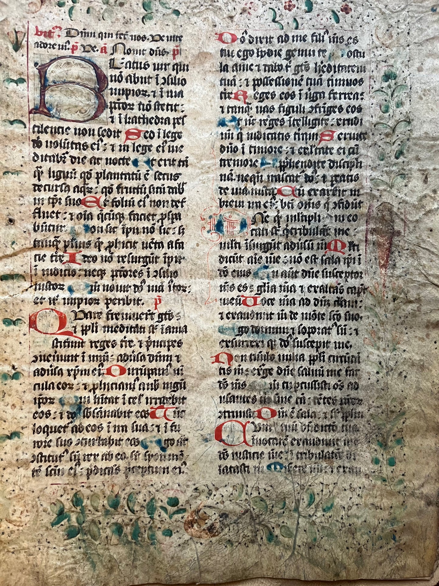 14th Century Missal Fragment of 28 leaves with beautiful decorative lettering