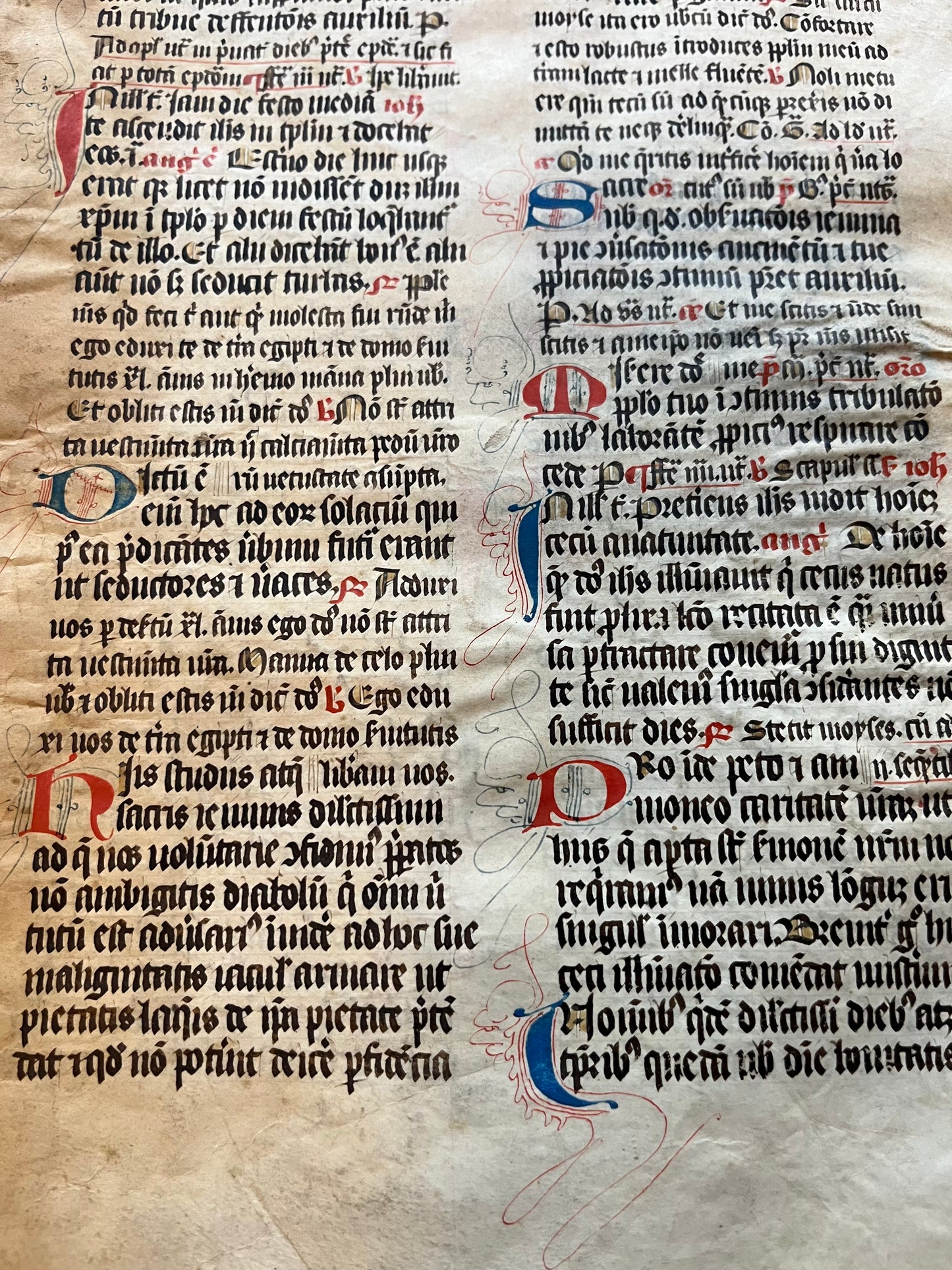 14th Century Missal Fragment of 28 leaves with beautiful decorative lettering