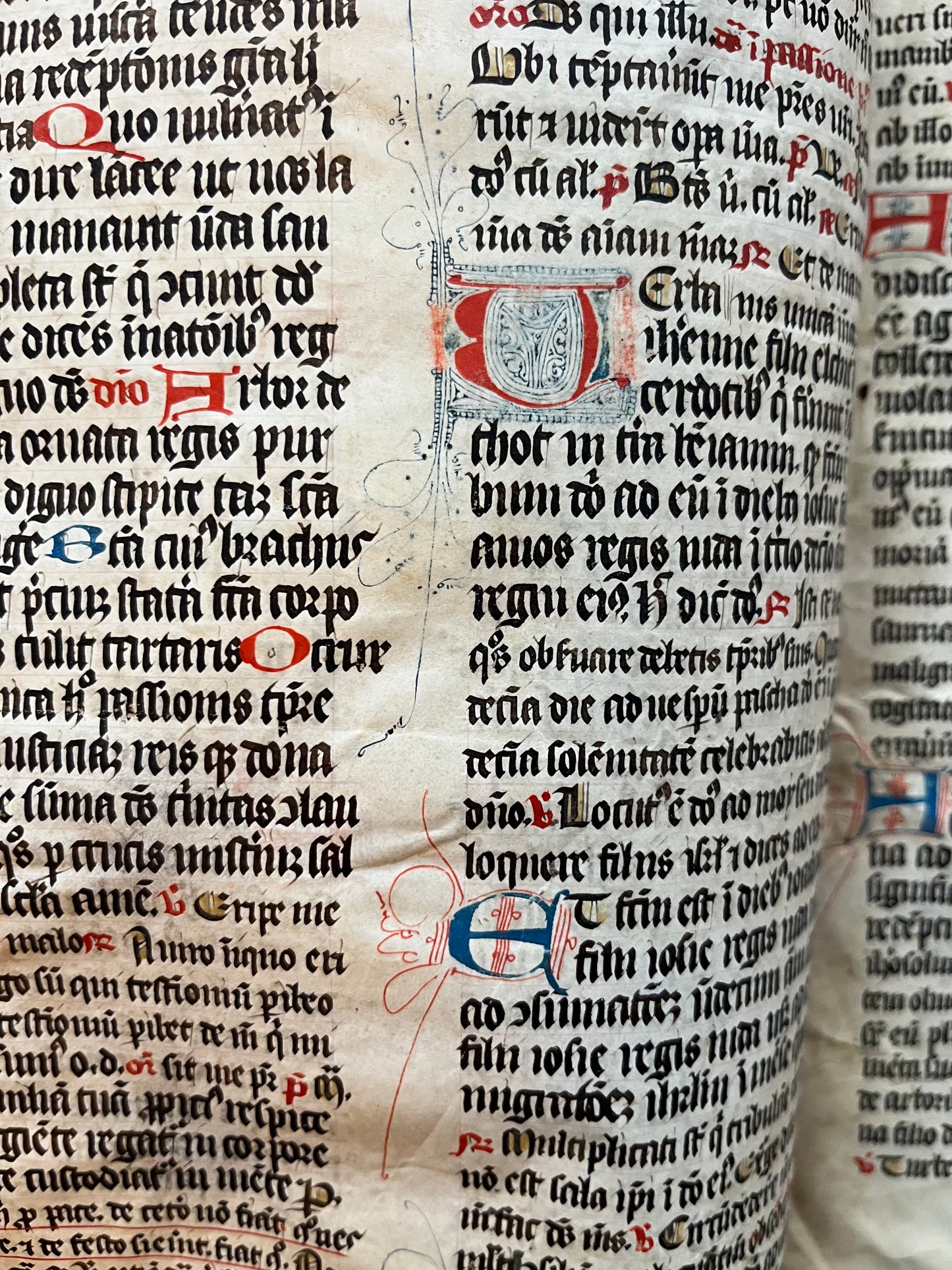 14th Century Missal Fragment of 28 leaves with beautiful decorative lettering