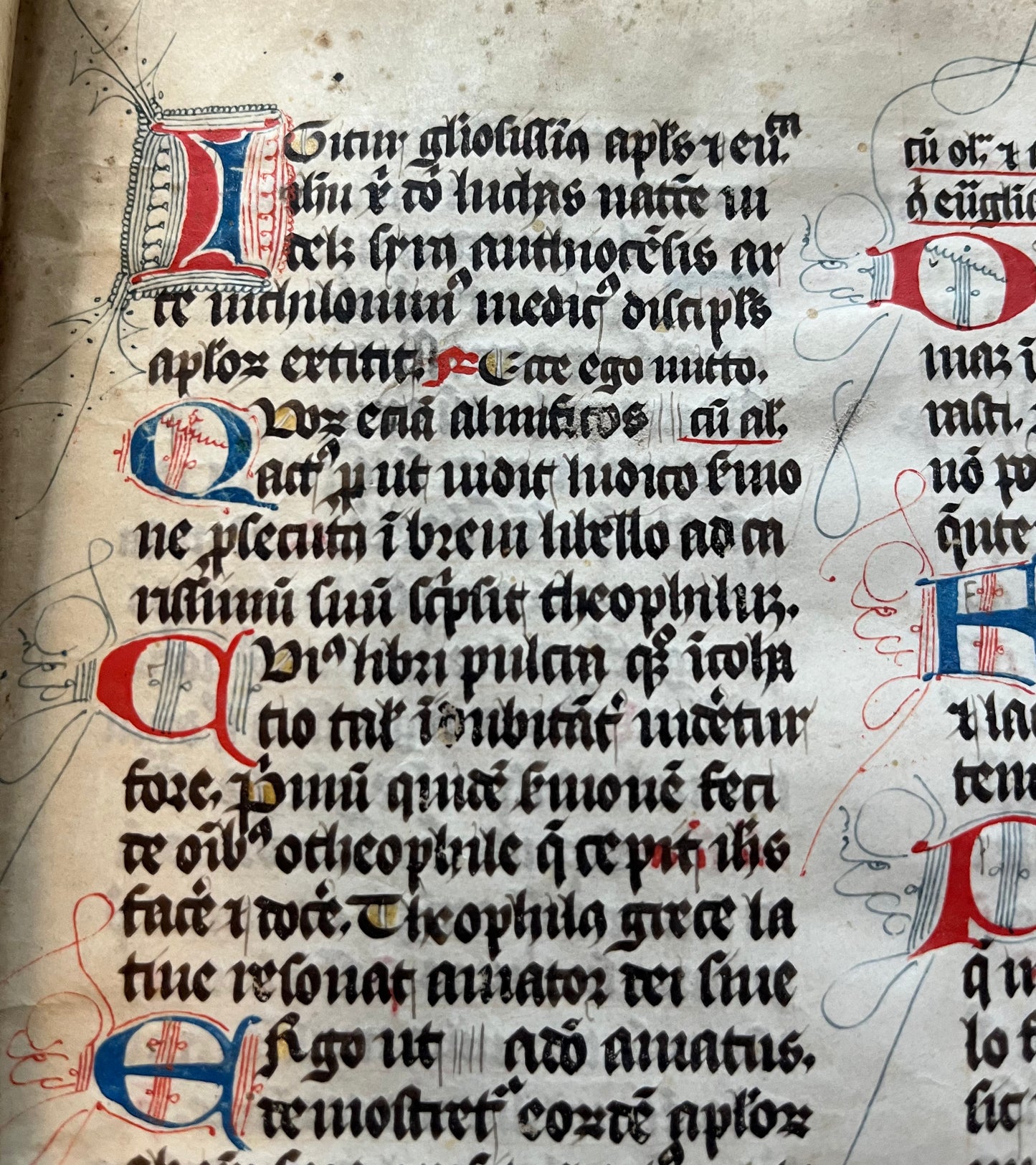 14th Century Missal Fragment of 28 leaves with beautiful decorative lettering