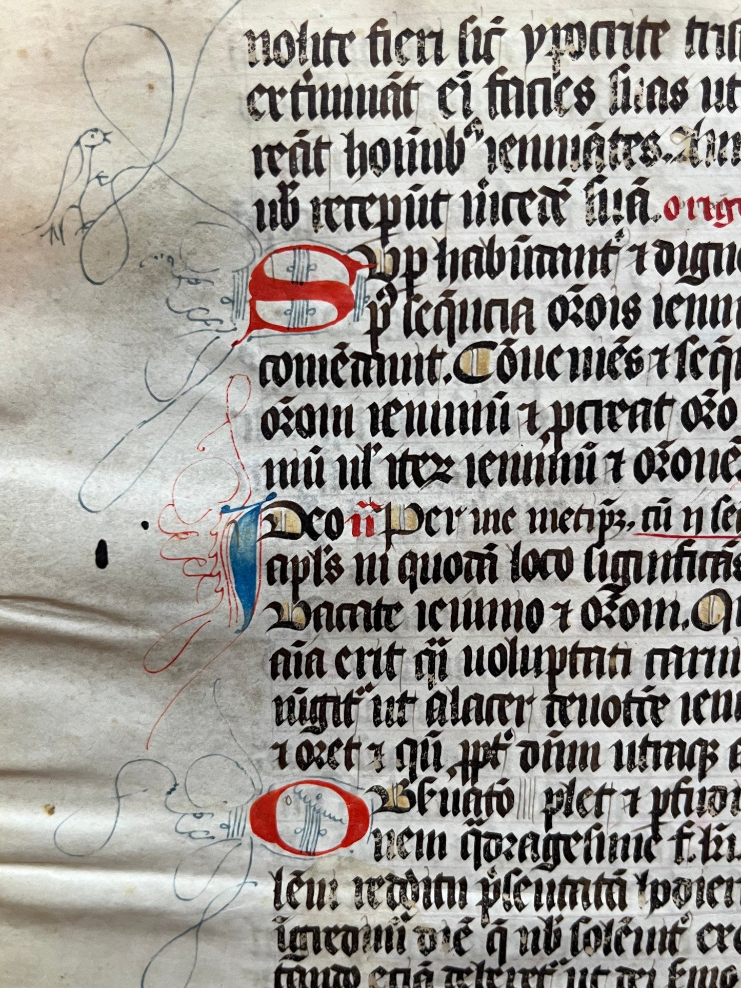 14th Century Missal Fragment of 28 leaves with beautiful decorative lettering