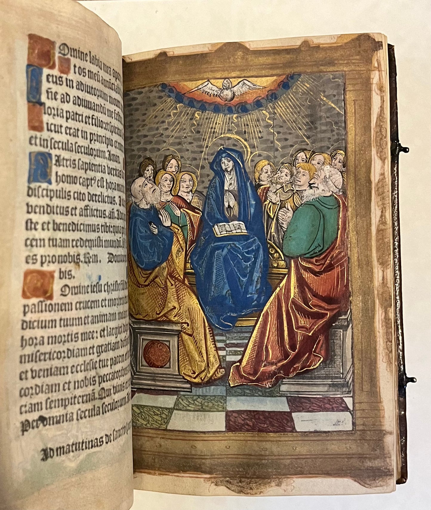 Bound for "Guillaume de Beurges" Keeper of Ravens for Louis XIII - Hardouyn Book of Hours on Vellum - With Title Page, Zodiac man, and 12 Full page Hand illuminated illustrations - c1519