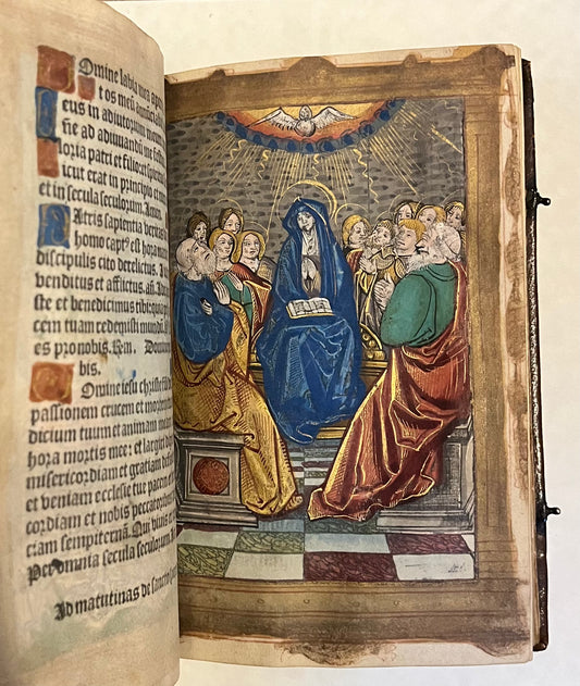 Bound for "Guillaume de Beurges" Keeper of Ravens for Louis XIII -  Hardouyn Book of Hours on Vellum  - With Title Page, Zodiac man, and 12 Full page Hand illuminated illustrations - c1519