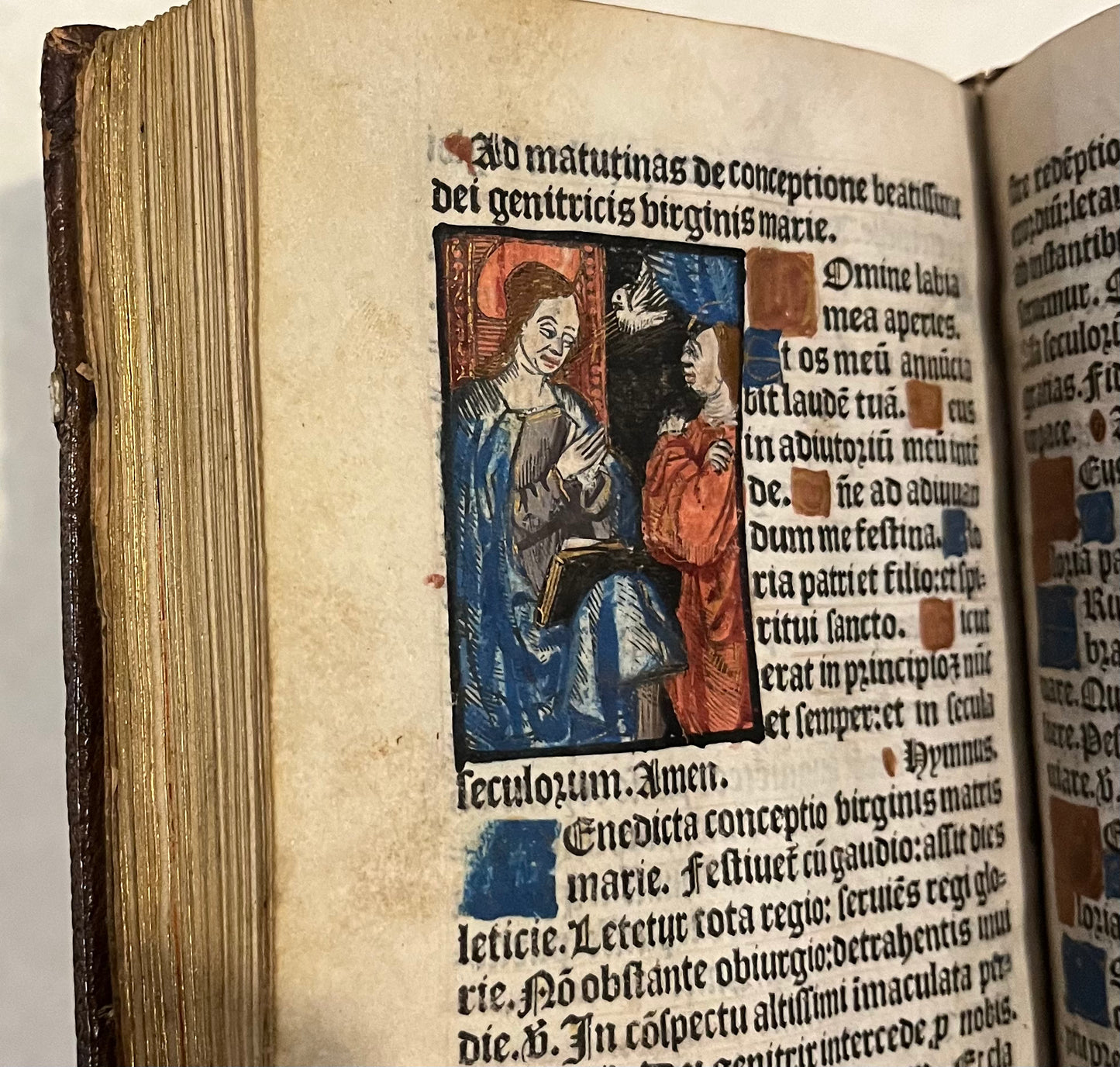 Bound for "Guillaume de Beurges" Keeper of Ravens for Louis XIII - Hardouyn Book of Hours on Vellum - With Title Page, Zodiac man, and 12 Full page Hand illuminated illustrations - c1519