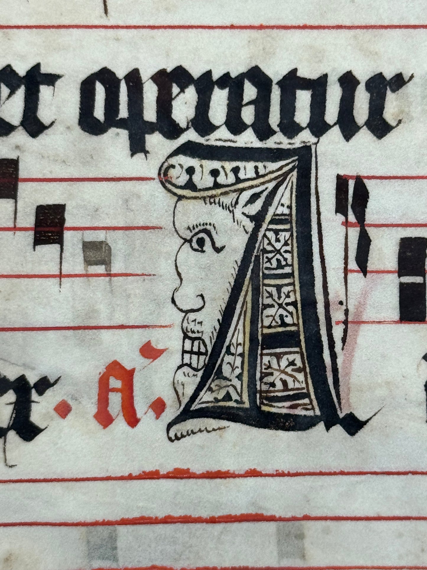 15th century antiphonal fragment with beautiful illuminated "L" for St Lawrence