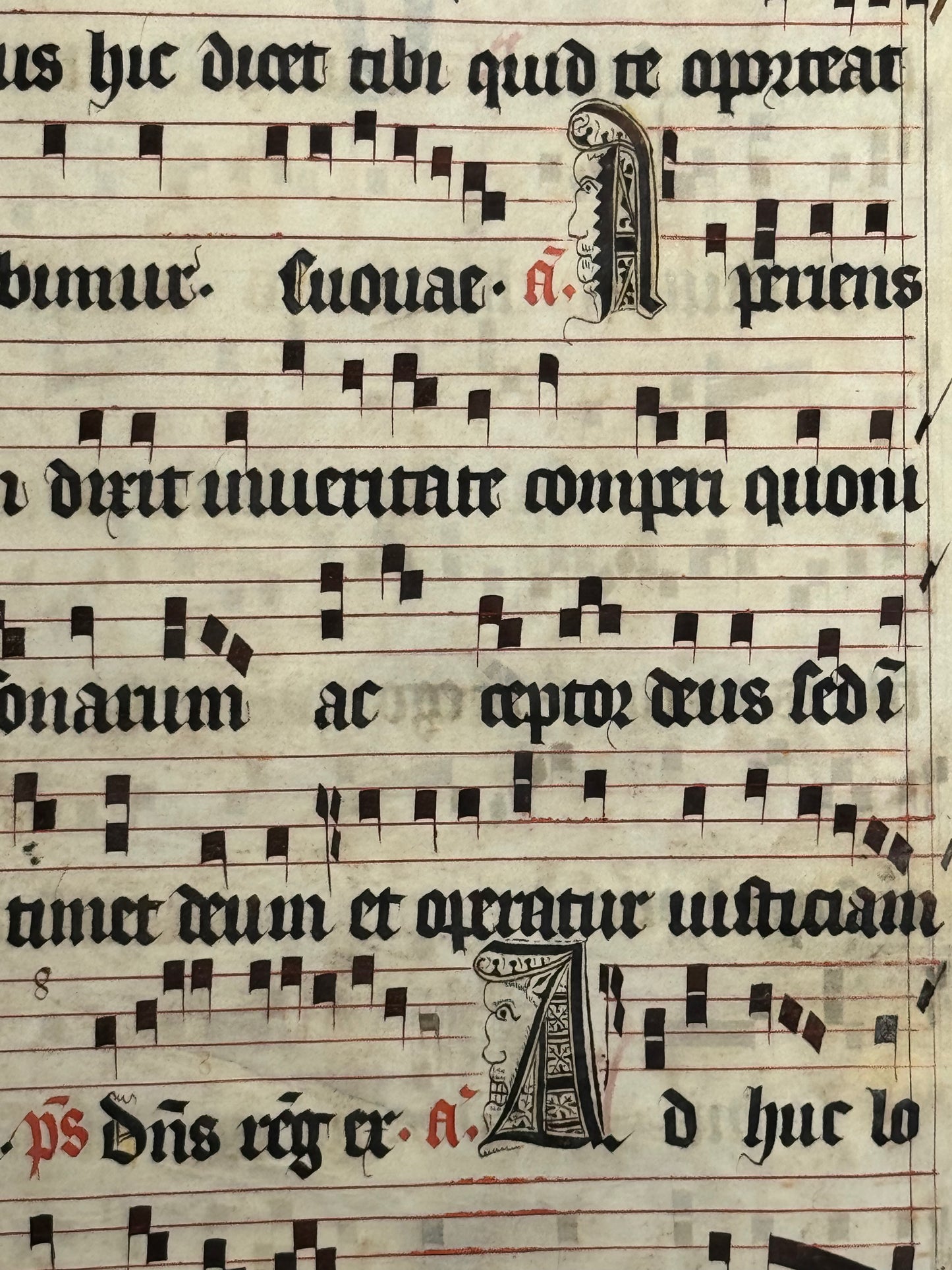15th century antiphonal fragment with beautiful illuminated "L" for St Lawrence