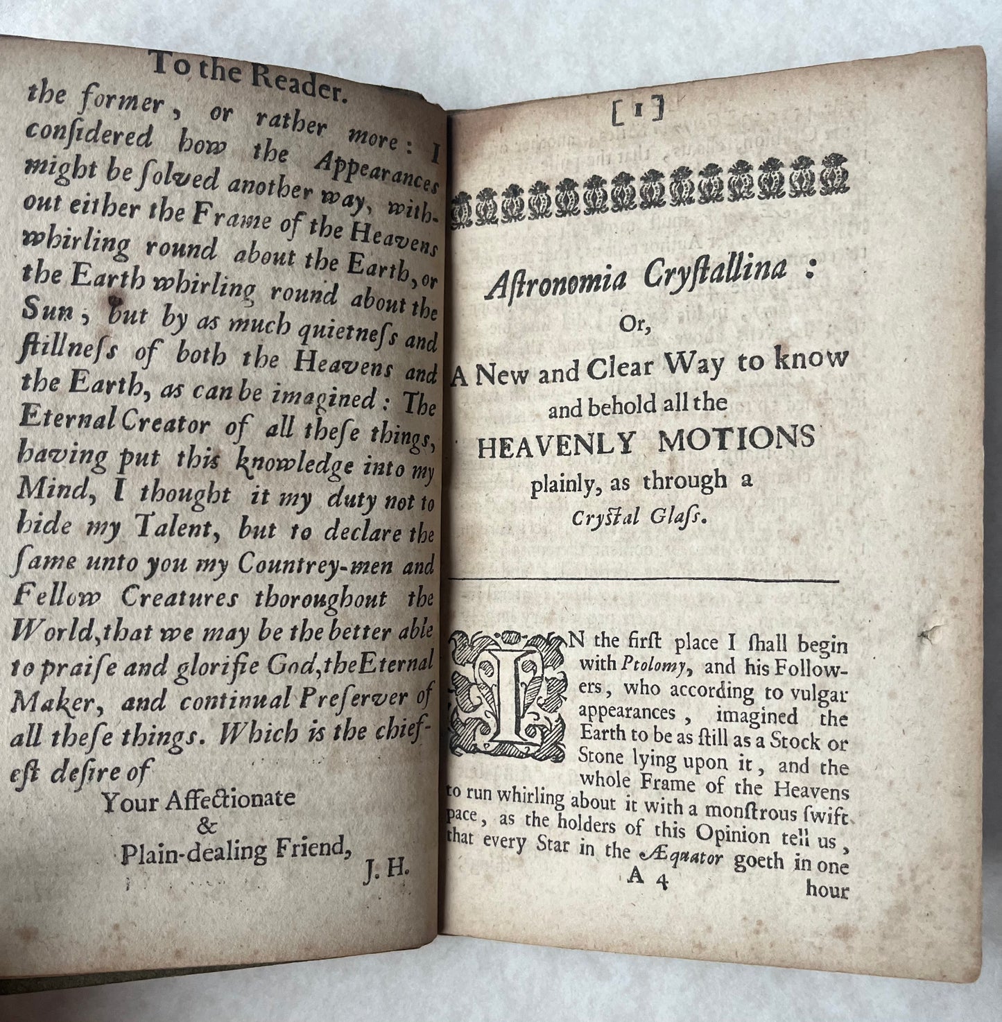 Astronomia Crystallina - 1670 - Rare English anti-copernican tract arguing for a geocentric solar system - With fold out Diagram - No copies recorded at auction
