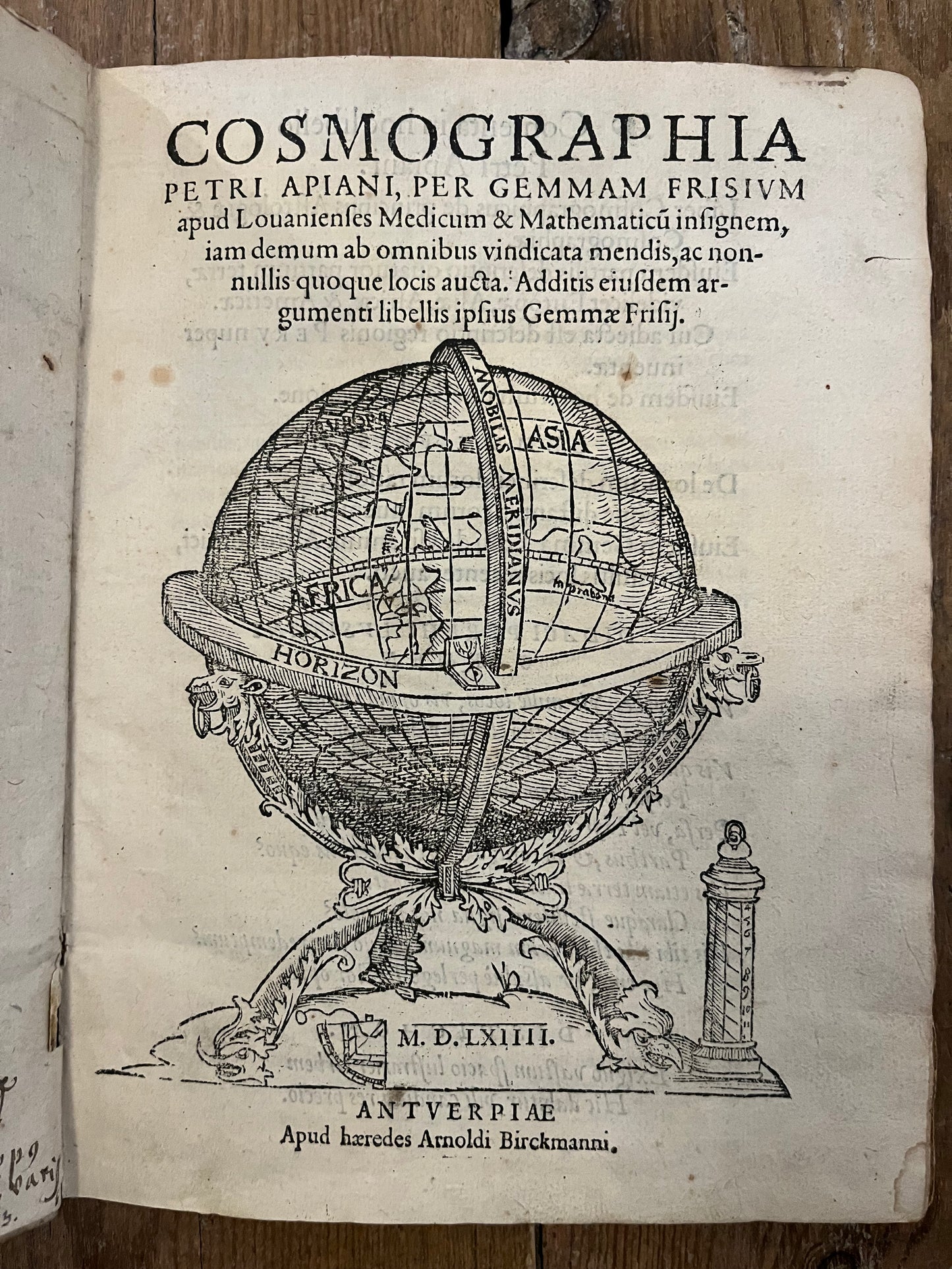 "Cosmographia Petri Apiani per Gemma Frisium..." - Peter Apian - 1564 - with 14th Century Manuscript binding of Mark:14 and a ca 13th Century Hebrew fragment of Rashi to Exodus 25:31-34