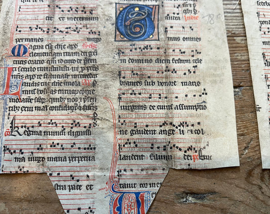 c1300 Century Antiphonal fragment for All Saints Day with illuminated Letter "G"