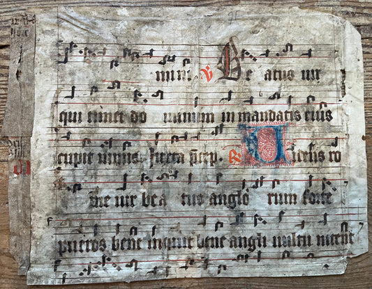 14th Century Gregorian chant fragment - Psalm 112 - Decorative Lombard initial