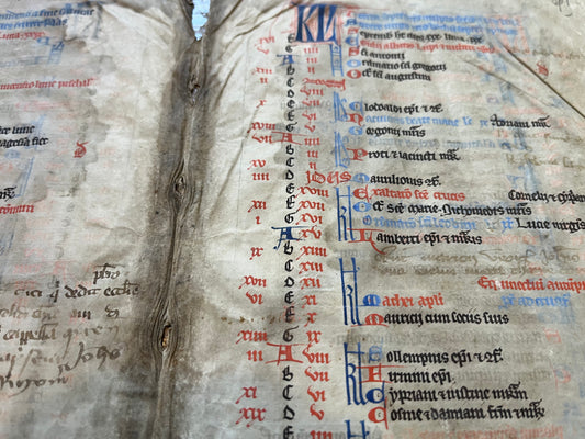 c1300 Missal Calendar bifolium for the Four months of March/April & September/October - Likely French/Parisian