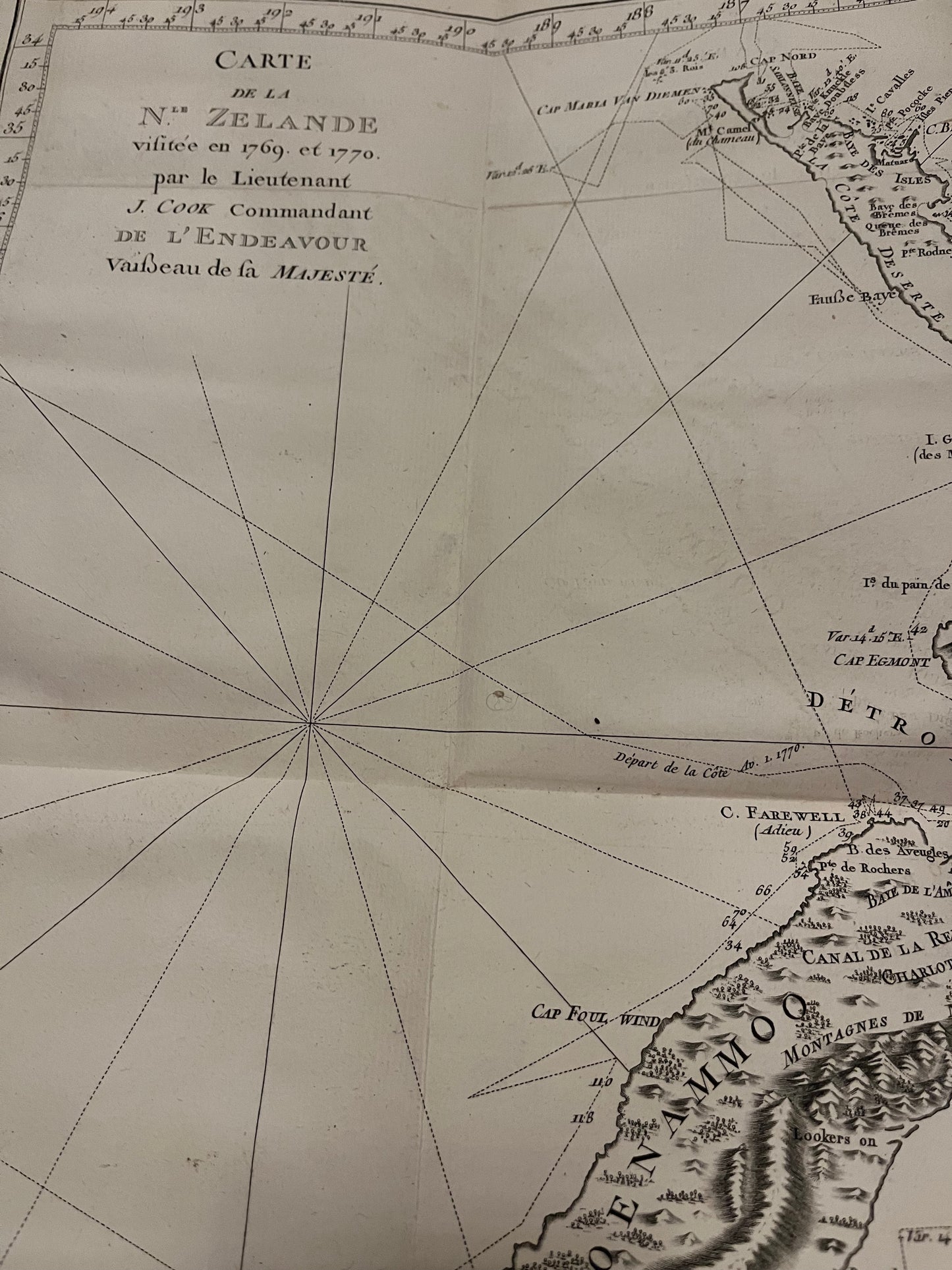 1774 Captain James Cook - Antique Map - 1st Printed Chart of New Zealand -French