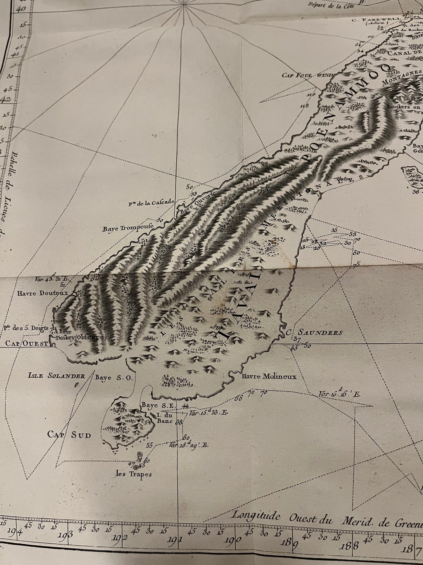 1774 Captain James Cook - Antique Map - 1st Printed Chart of New Zealand -French