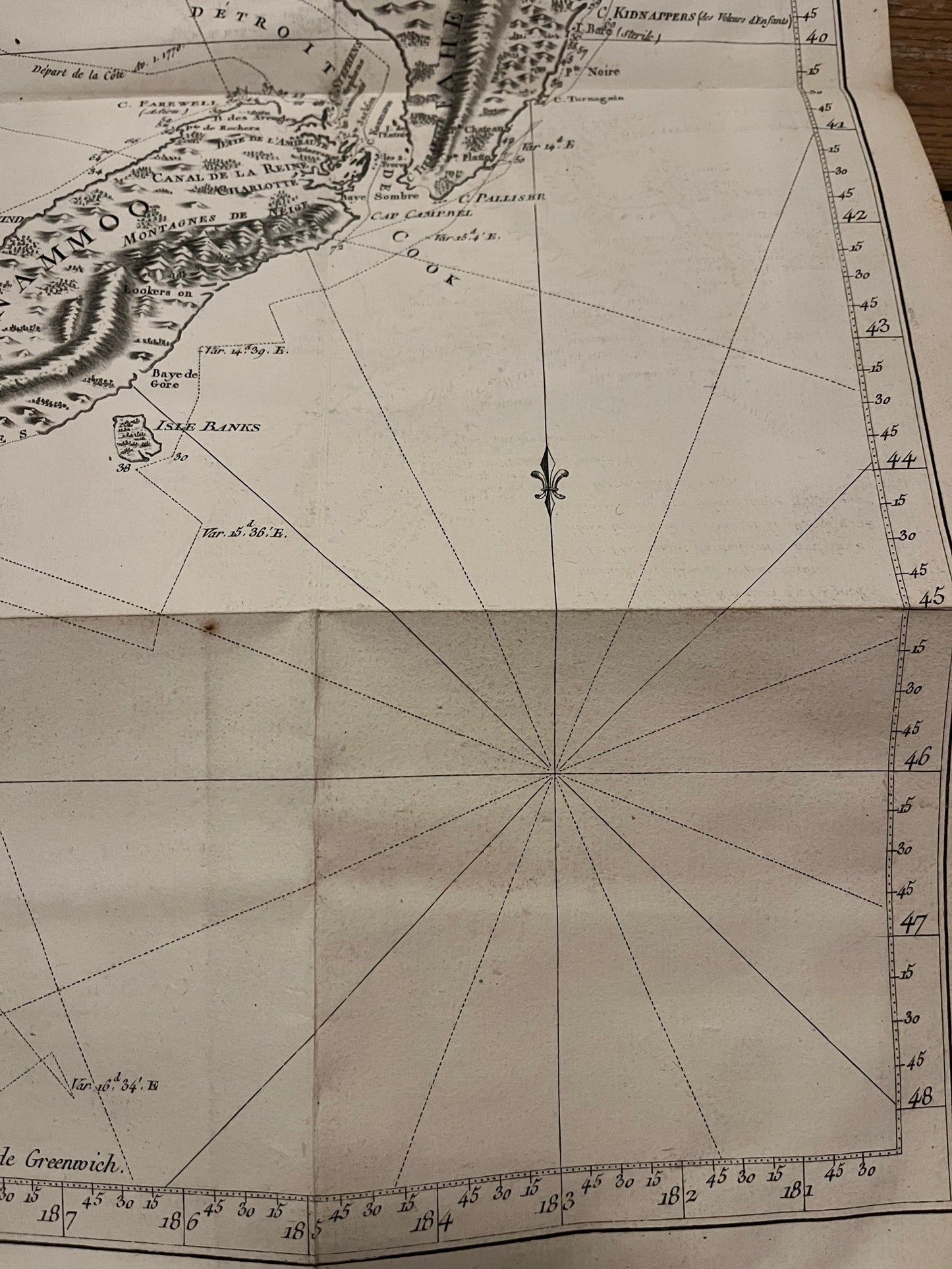 1774 Captain James Cook - Antique Map - 1st Printed Chart of New Zealand -French