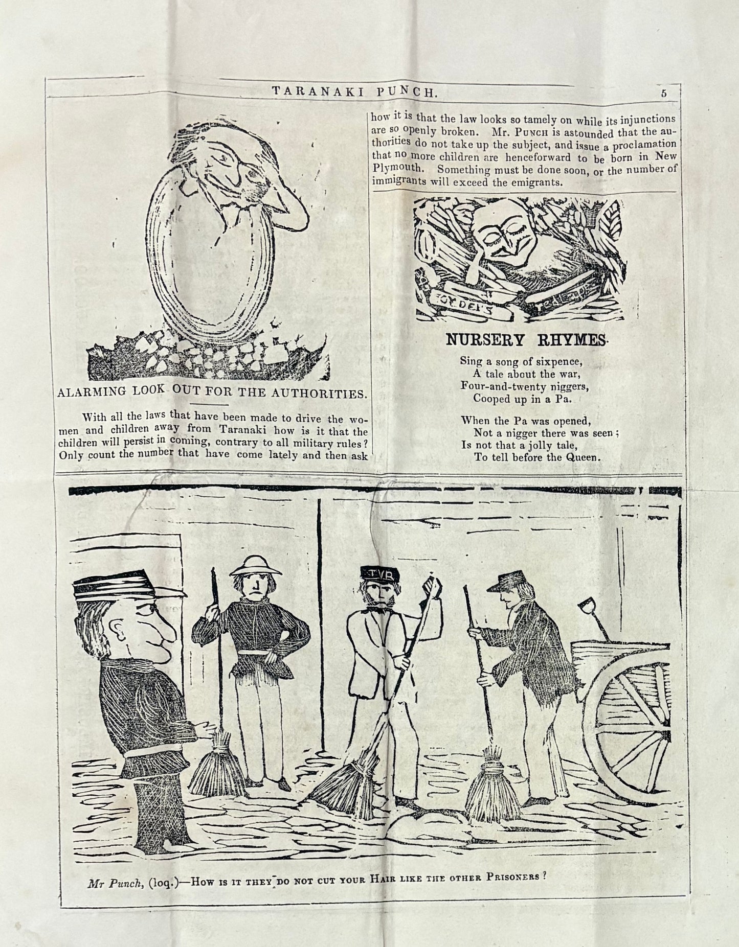 Scarce Early New Zealand Colonial/Settlers Newspaper - "The Taranaki Punch" - "No 2 - Vol 1" - November 1860 - The First Taranaki War - Racism
