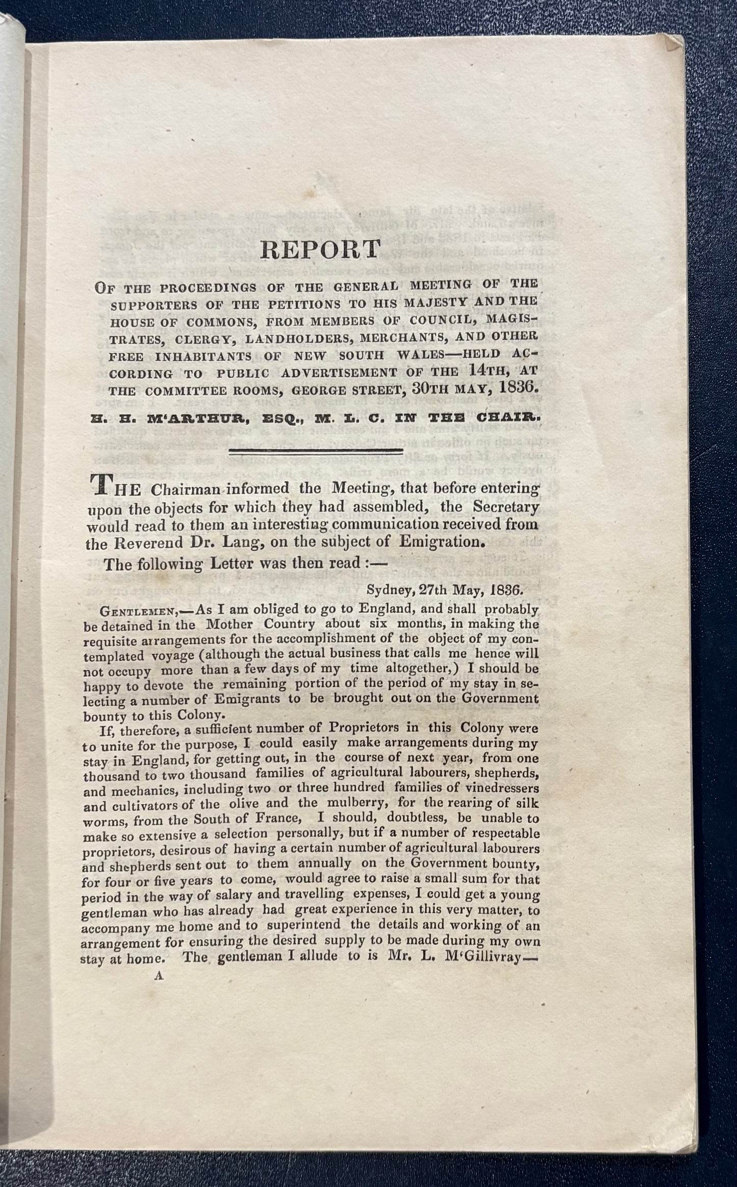 Early Australian Printing - "Exclusives" Anti Bourke reform pamphlet - Support for continued convict transportation - "Report of the proceedings of the general meeting" - Sydney - 1836