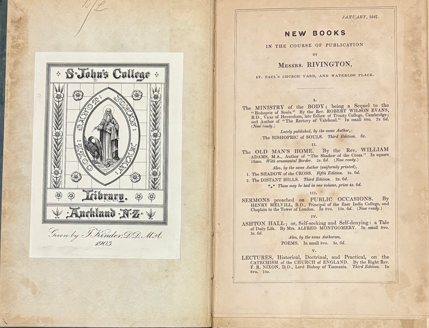 John Kinder's copy - "A New Translation of the Proverbs of Solomon" - London - 1831 - New Zealand interest