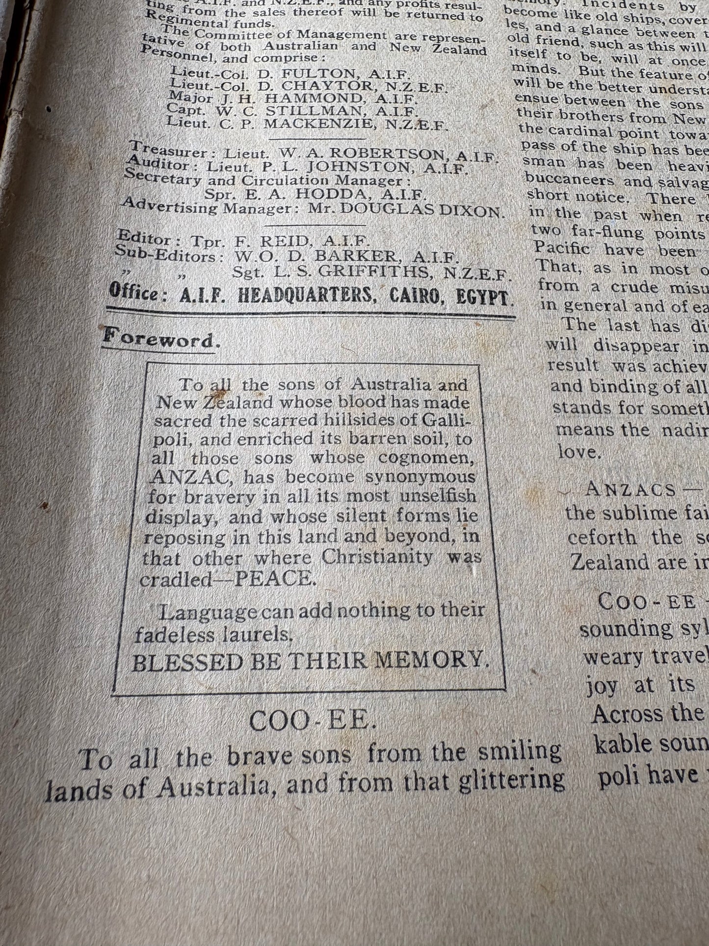"The Kia Ora Coo-ee" - ANZAC magazine in Egypt, Palestine, Salonica and Mesopotamia - complete run of 10 copies.
