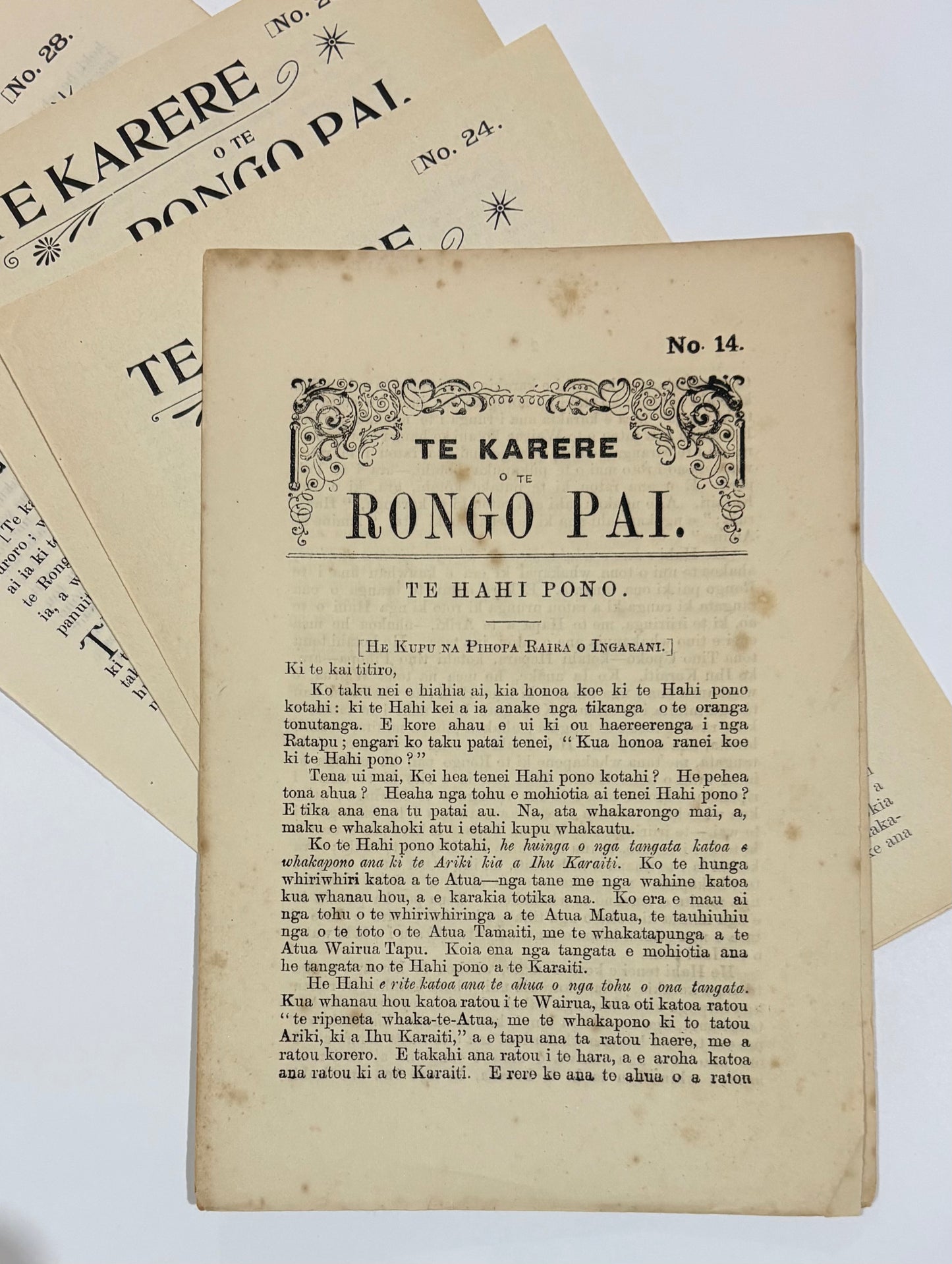 Gisborne printing - "Te Karere O Te Rongo Pai" - 4 Editions (No 14, 24, 26, 28) - Includes "Mo Te Kirihimete"