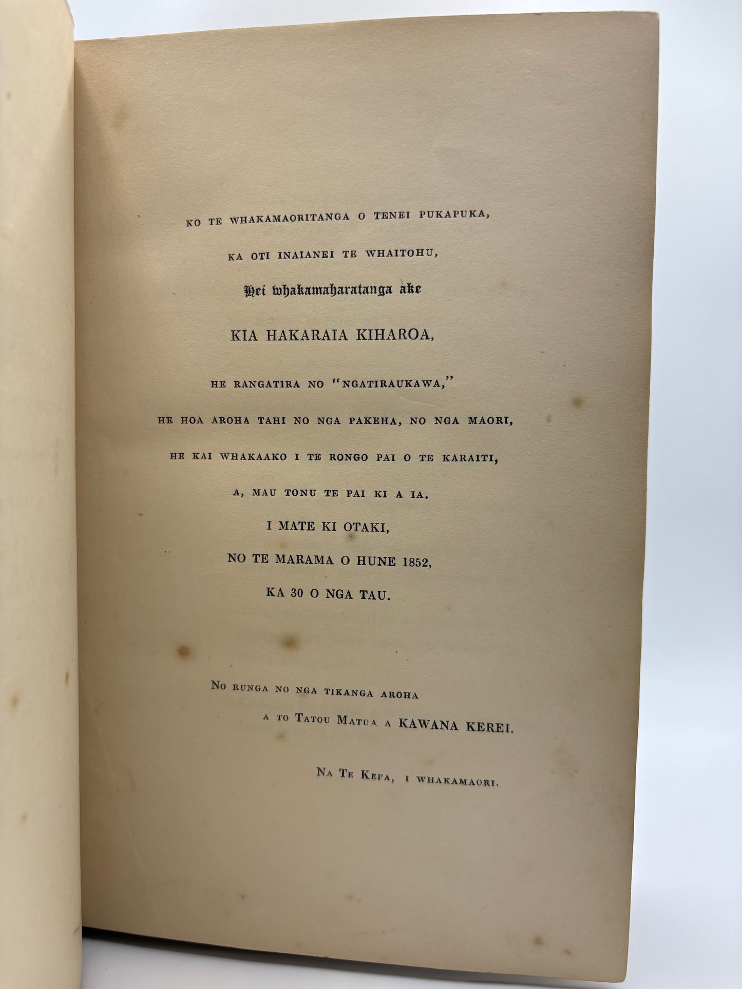 The first edition of the Pilgrim's Progress in Maori - 1854 - "He moemoea, otira, Ko nga korero o te huarahi" - Printed in Wellington, New Zealand