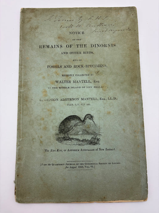 One of the Eariest works on the Moa - Dedication copy by Gideon Mantell to John Tomes - "Notice of the remains of the Dinornis and other Birds" - 1850