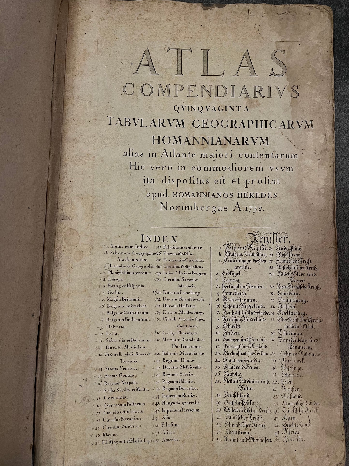 "Atlas Compendiarius" Homann - 1752 - complete 50 (of 50) Maps