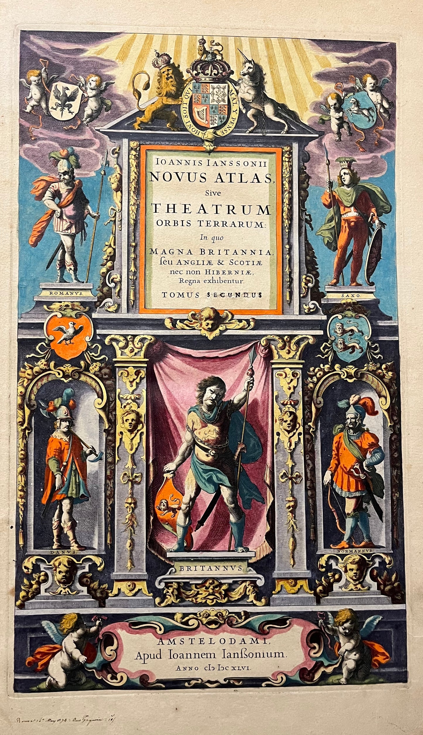 Title Page to Johannes Janssonius' Novus Atlas - 1646 - Second Volume which describes Britain, England, Scotland and Ireland