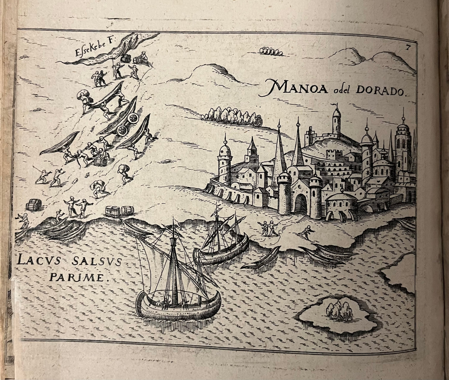 Rare with Map of Eldorado and South America - Walter Raleigh - Hulsius - 1599 - Brevis & admiranda descriptio regni Guianae, auri abundantissimi, in America