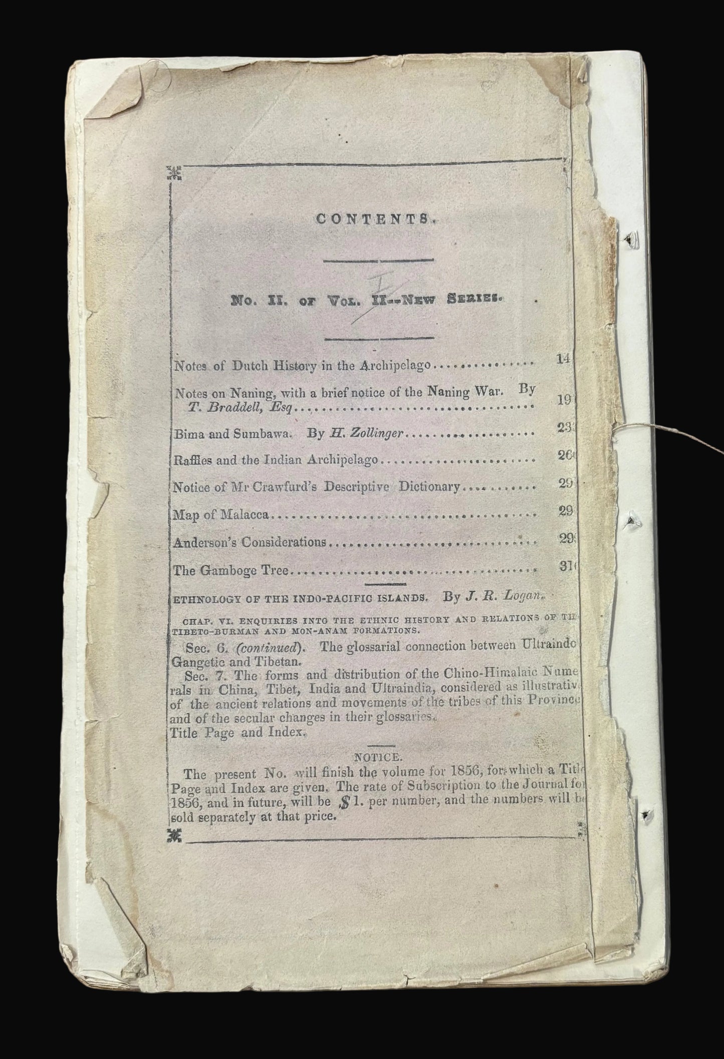 Early Singapore Scientific Printing by Jacob Baptist - Logan's "Journal of the Indian Archipelago and Eastern Asia" 1856