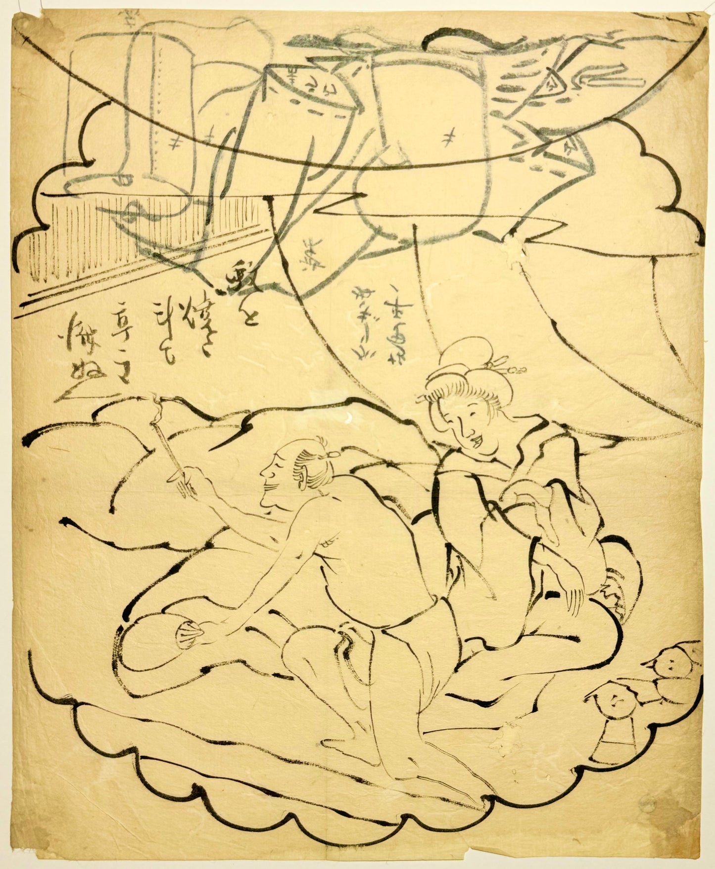 “Chasing mosquitos” Early 19th Century Japanese Preparatory drawing or Shita-e/Gako