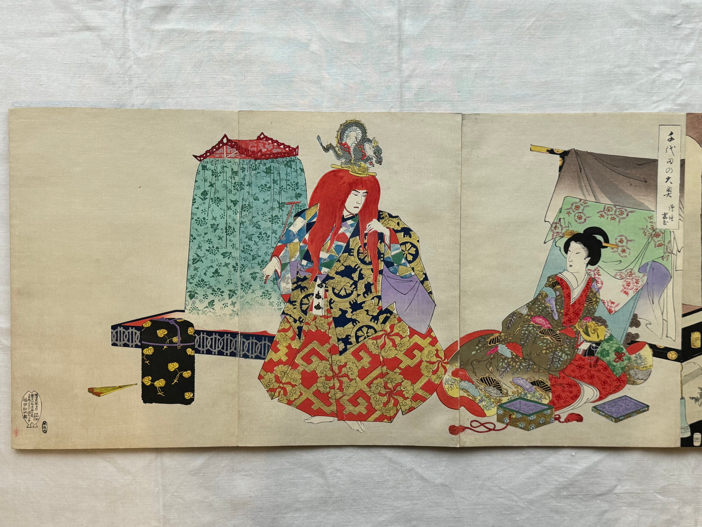 Chikanobu - “Inside Chiyoda Palace” - silk bound ukiyoe album - 1894