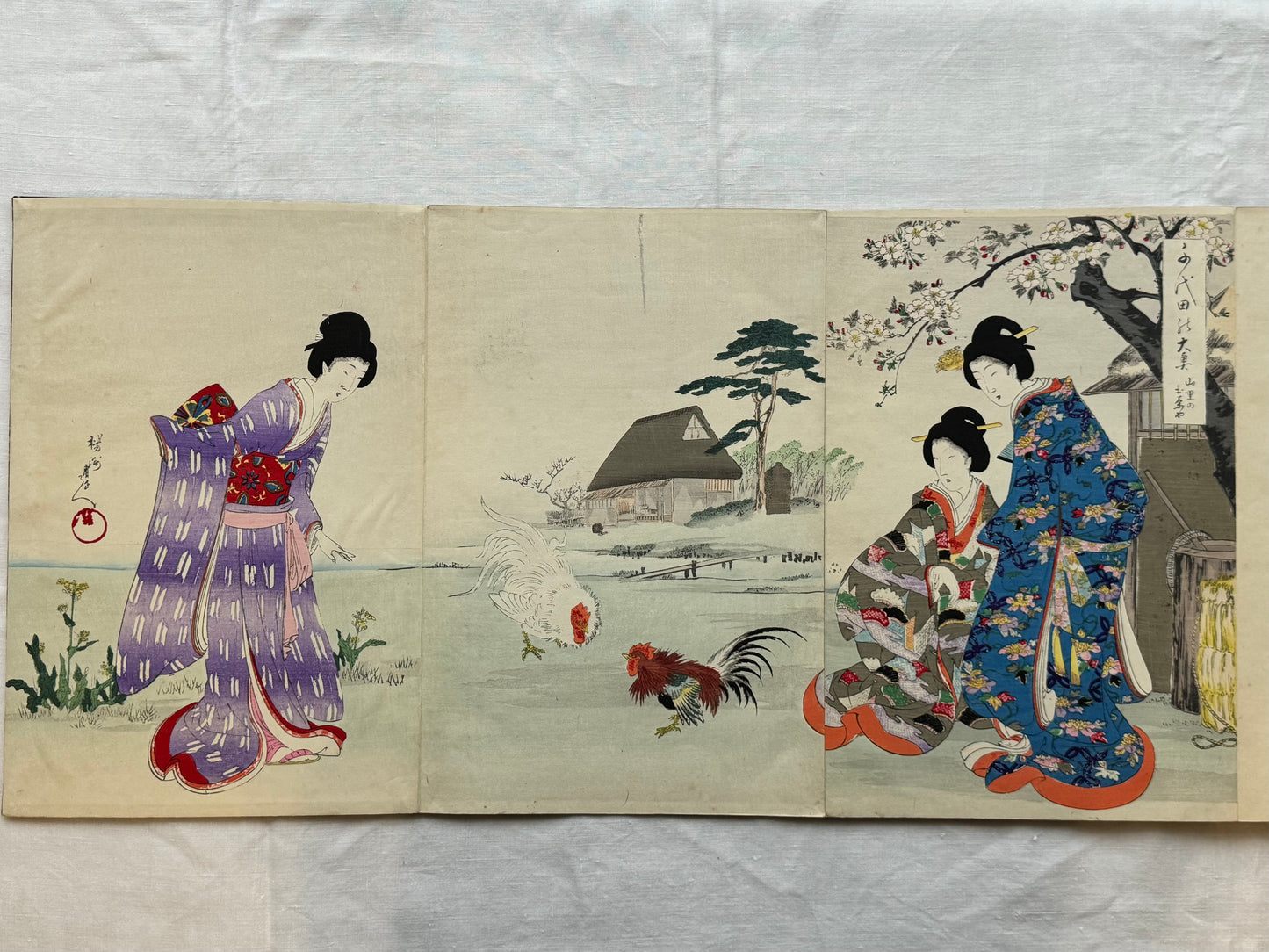 Chikanobu - “Inside Chiyoda Palace” - silk bound ukiyoe album - 1894