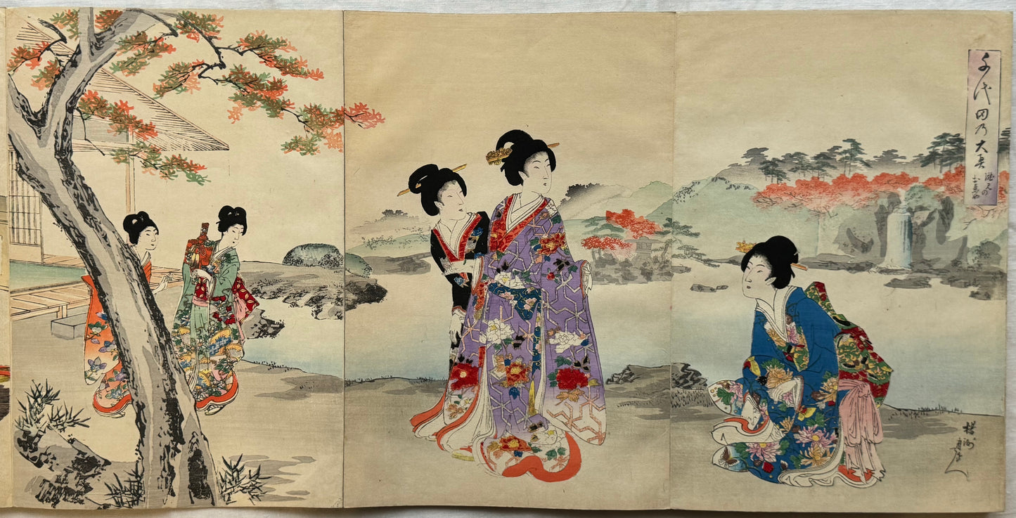 Chikanobu - “Inside Chiyoda Palace” - silk bound ukiyoe album - 1894
