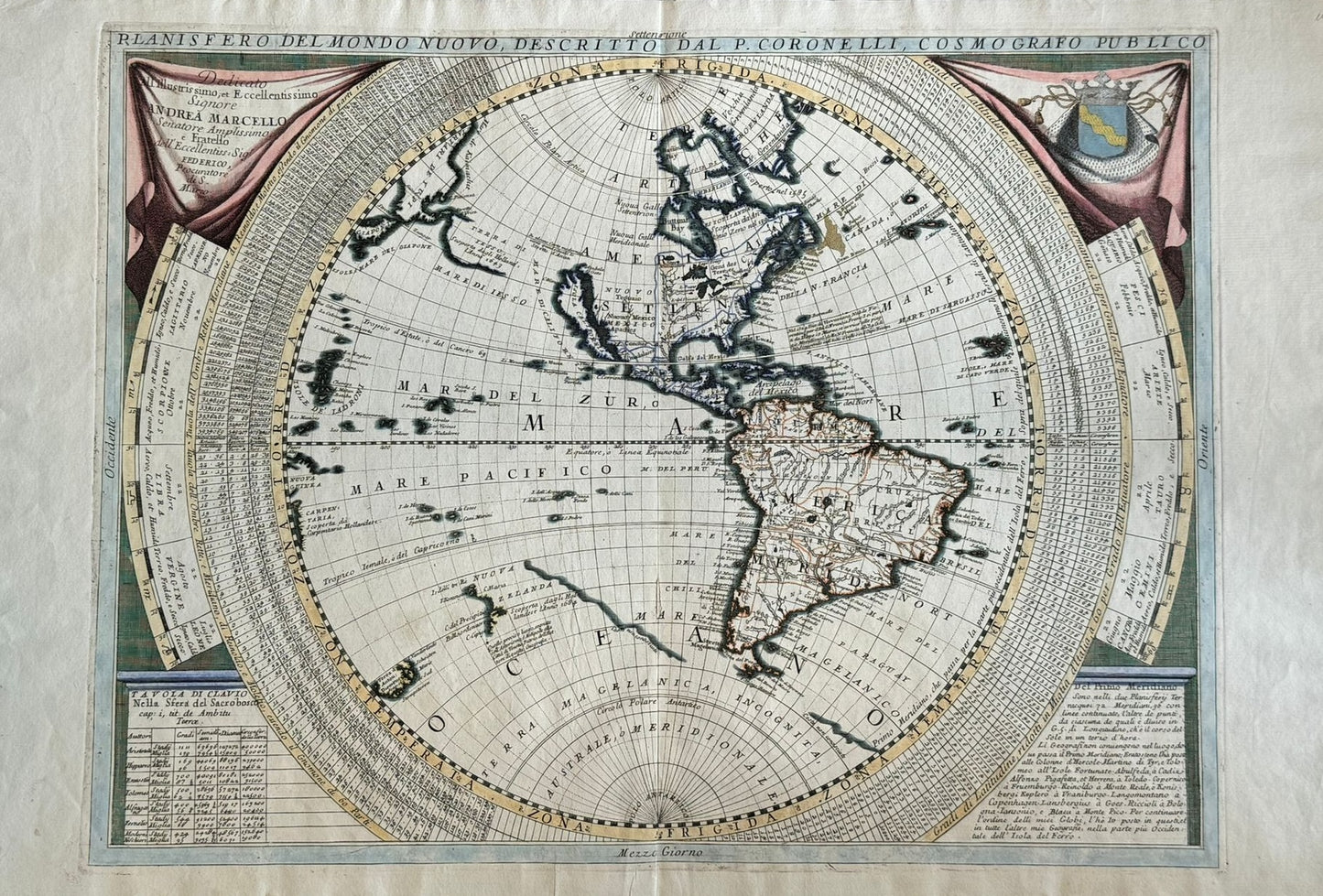 “Planisfero Del Mondo Nuovo, Descritto Dal Coronelli” Vincenzo Coronelli (1650 – 1718) Atlante Veneto published in Venice c1690